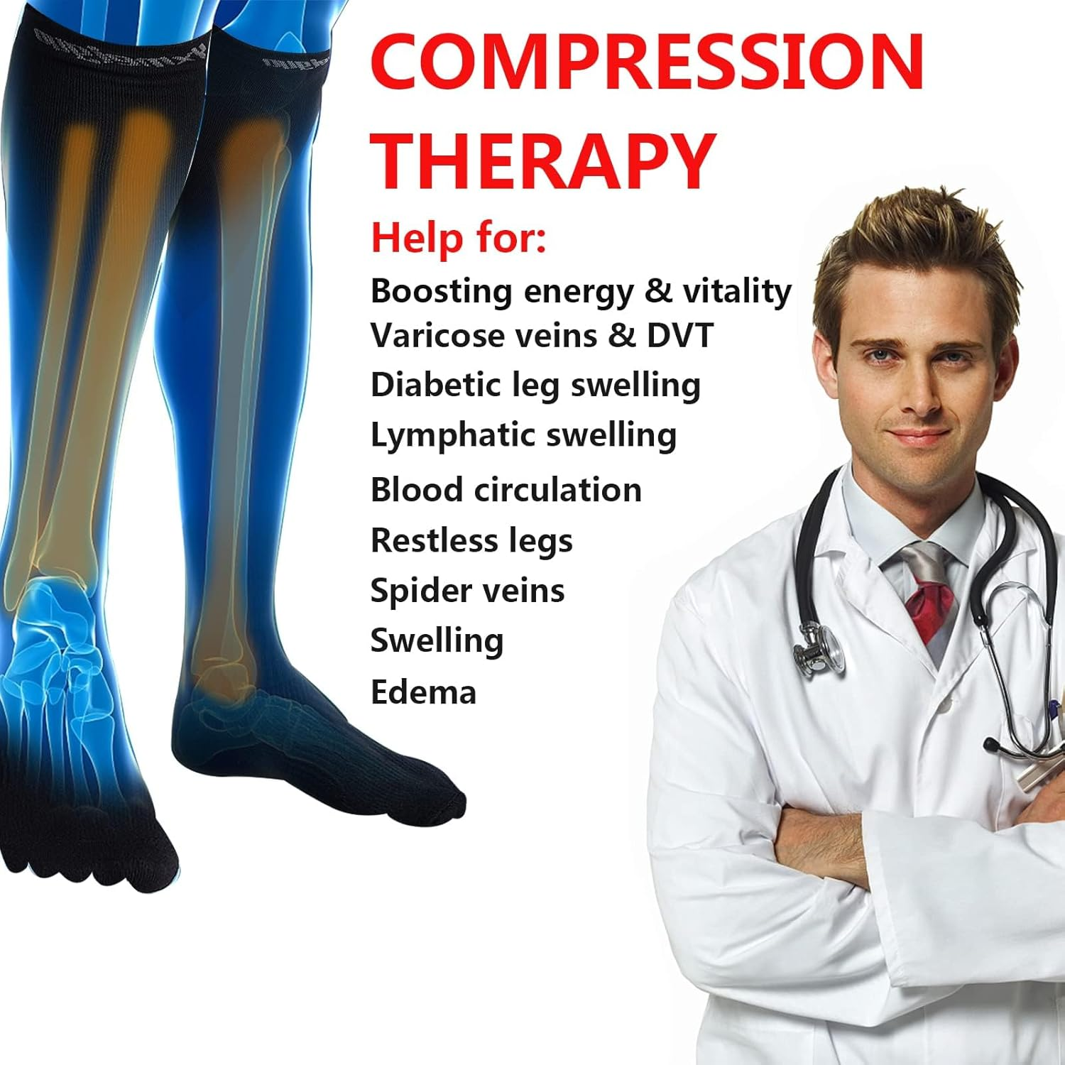 Premium Graduated Compression Socks for Wide Calves - Breathable Bamboo Fiber Stockings, for Men & Women, Running, Travel & Varicose Vein Relief image number 3