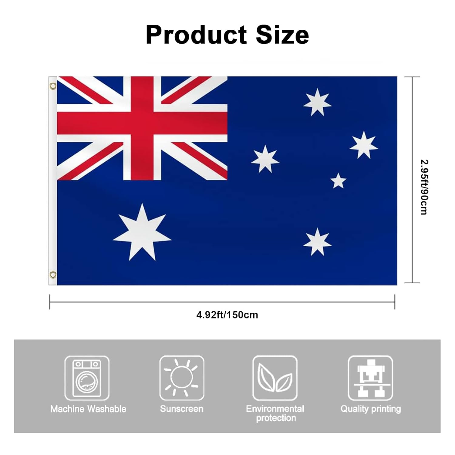 Australian Aussie Flag Large Size,Tuoyi Vivid Color and UV Fade Resistant 90X150Cm Heavy Duty Outdoor 3X5 Ft Australian National Flags image number 4