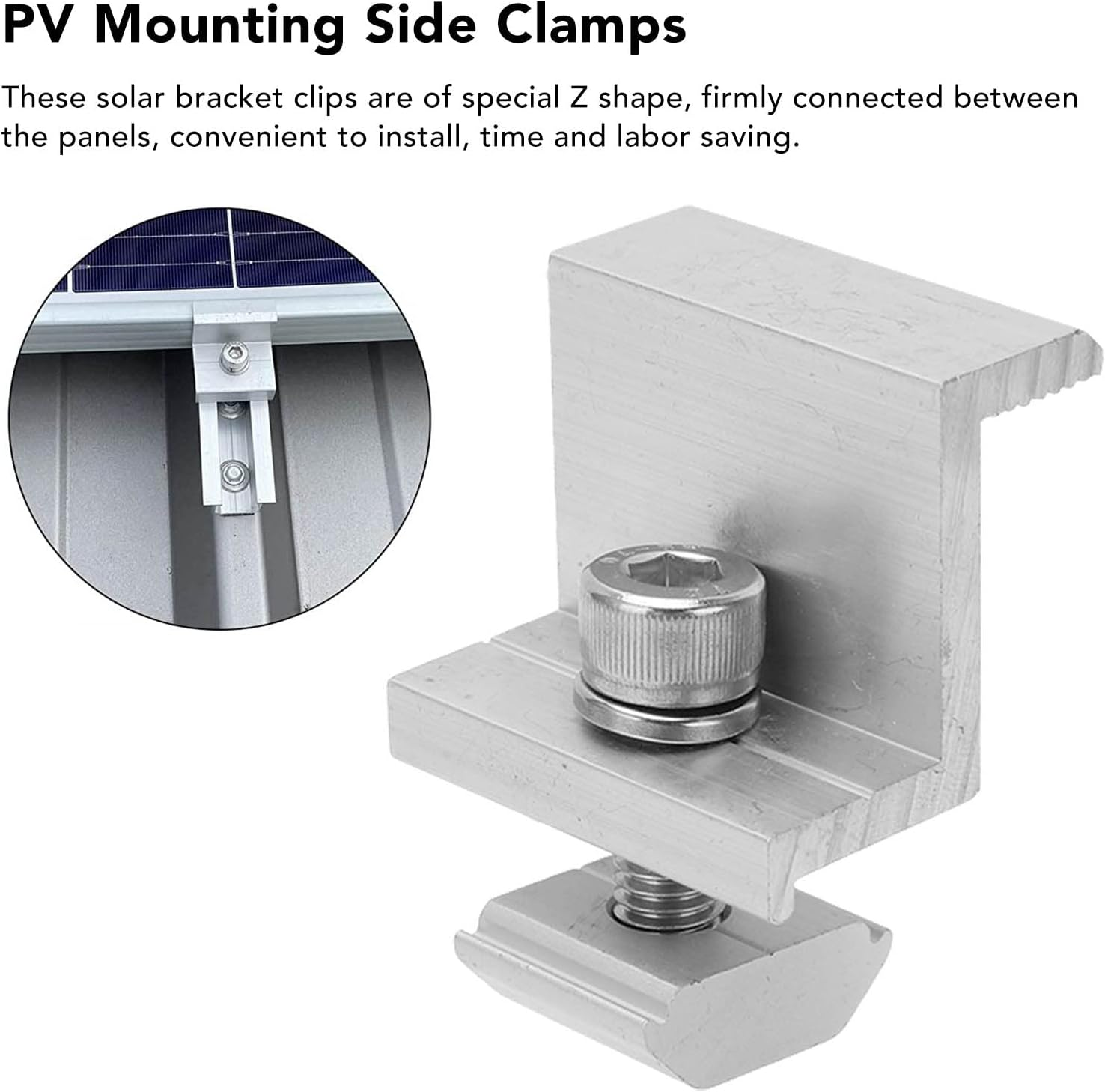10PCS PV Mounting Side Clamps Aluminum Solar Panel Z Brackets Mounting Kit for RV House Boat 30Mm image number 2
