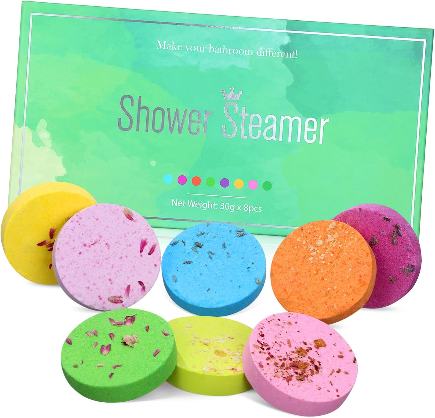 8Pcs Essential Oil Shower Tablets for Relaxation Natural Aromatherapy Bath Salts for Women Moisturizing and Exfoliating Sea Salt Bath Tablets Each