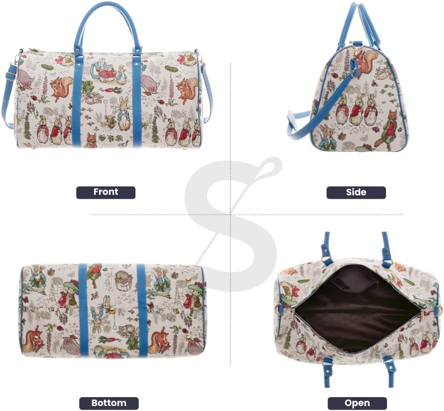 Signare Tapestry Large Travel Duffle Bag Ladies Overnight Weekender Carryon Gym Sports Duffel Bags for Women, Blue Rabbit, One Size, Peter Rabbit Hand Luggage - Jacobean Dream image number 7