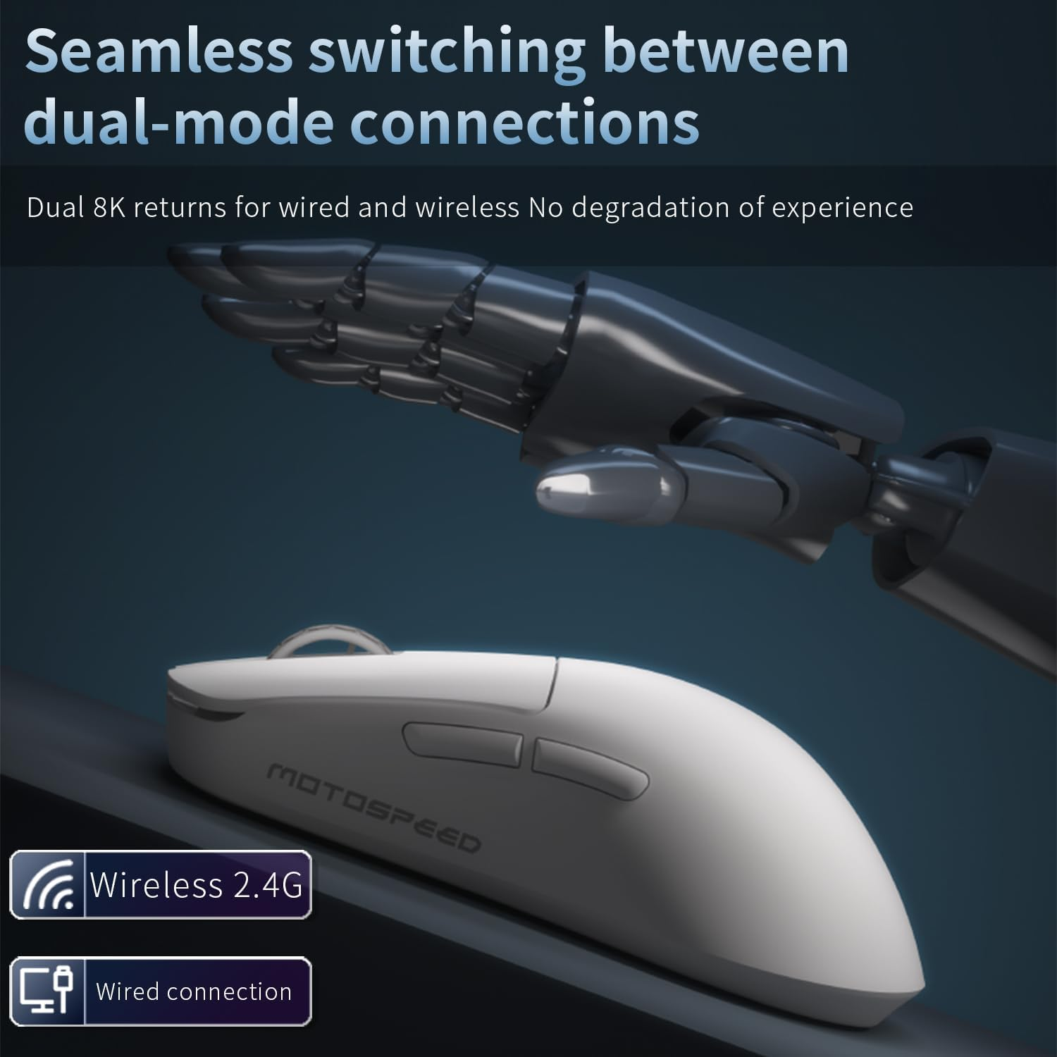 MOTOSPEED X6 Wireless Gaming Mouse,Two-Mode 8K/USB-C Mouse up to 26000DPI,PAW3395 Optical Sensor Lightweight 46G,5 Programmable Button,500Mah Battery Life,Computer Mouse for Laptop,Pc,Mac(White) image number 6