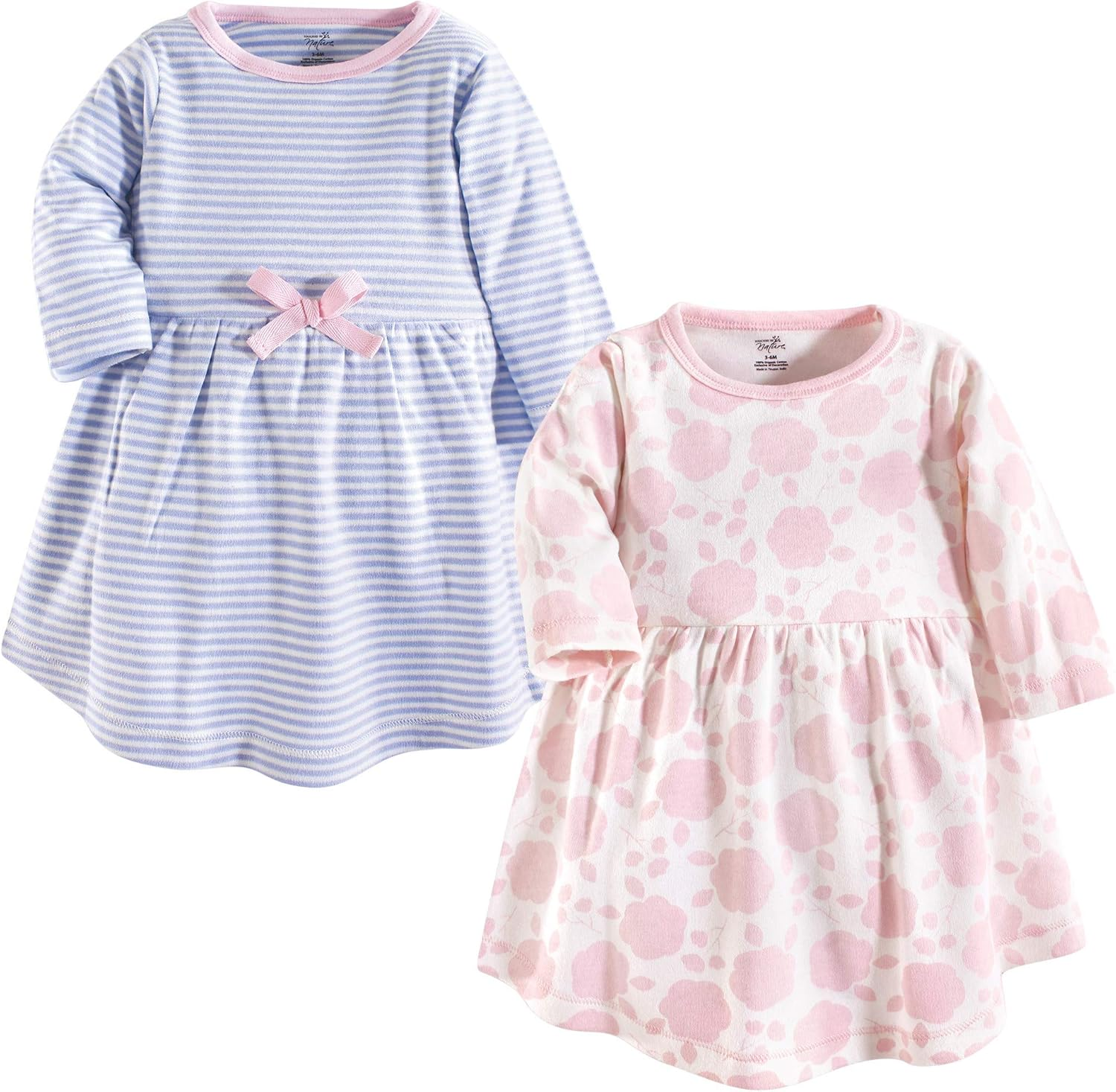 Touched by Nature Girls, Toddler, Baby and Womens Organic Cotton Short-Sleeve and Long-Sleeve Dresses, Pink Flamingo, 6-9 Months
