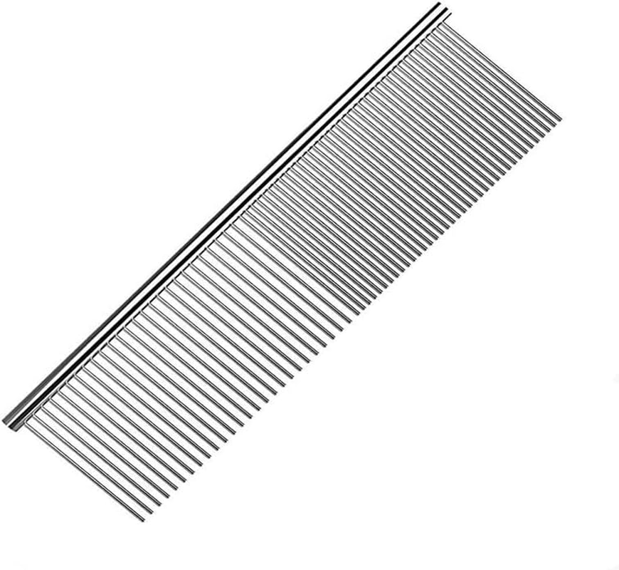 AIMALL Stainless Steel Pet Comb for Dog and Cat Grooming, round Teeth Metal Brush, Detangling and Removing Dead Hair, Lightweight