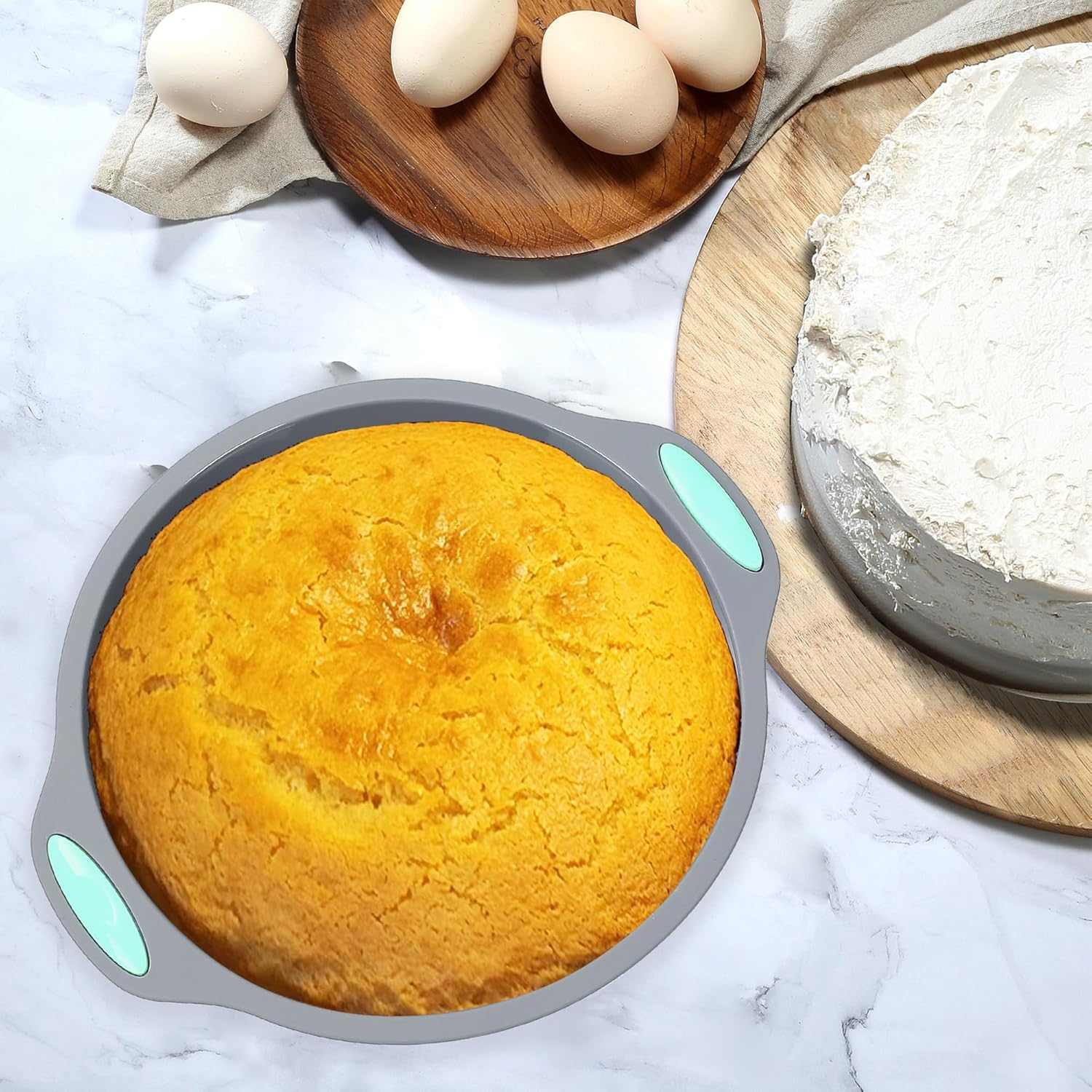 Tongjude 51 Piece Silicone Bakeware Set, Non-Stick Kitchen Oven Baking Pans, Silicone Cake Molds with Muffin Pan, Cookies Baking Sheet, Cake Pan, Donut Pan and Loaf Pan image number 4