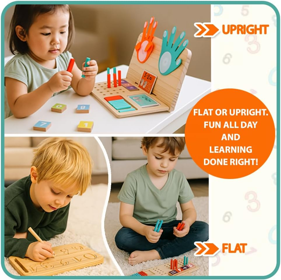Montessori Math Learning Toy for Kids &ndash; Wooden Educational Counting Set with Double-Sided Board, Number Blocks, 20 Pcs Counting Sticks, 10 Pcs Flashcards, Holder & Pen - Preschool Learning Activities image number 6