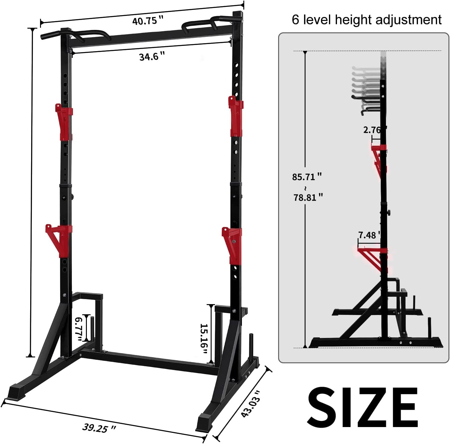 CANPA Multifunction Power Rack with Pull up Bar, Heavy Capacity and Adjustable Squat Stand Rack for Home Gym Equipment, Power Rack Cage image number 3