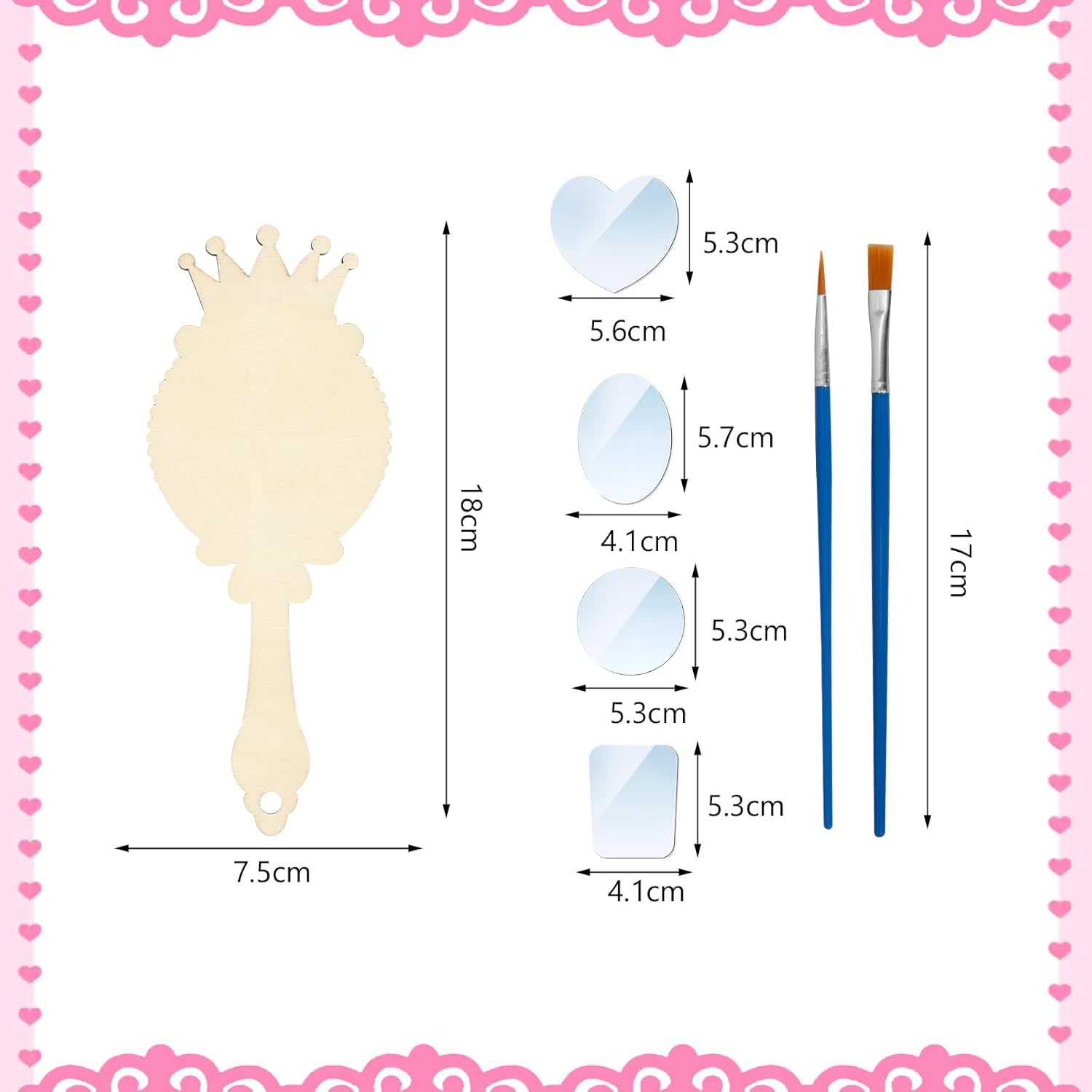 Fennoral 12 Pack Wooden Mirror Craft for Kids Decorate You Own Princess Mirrors for Girls DIY Paint Wooden Hand Mirror for Art Activities Birthday image number 2