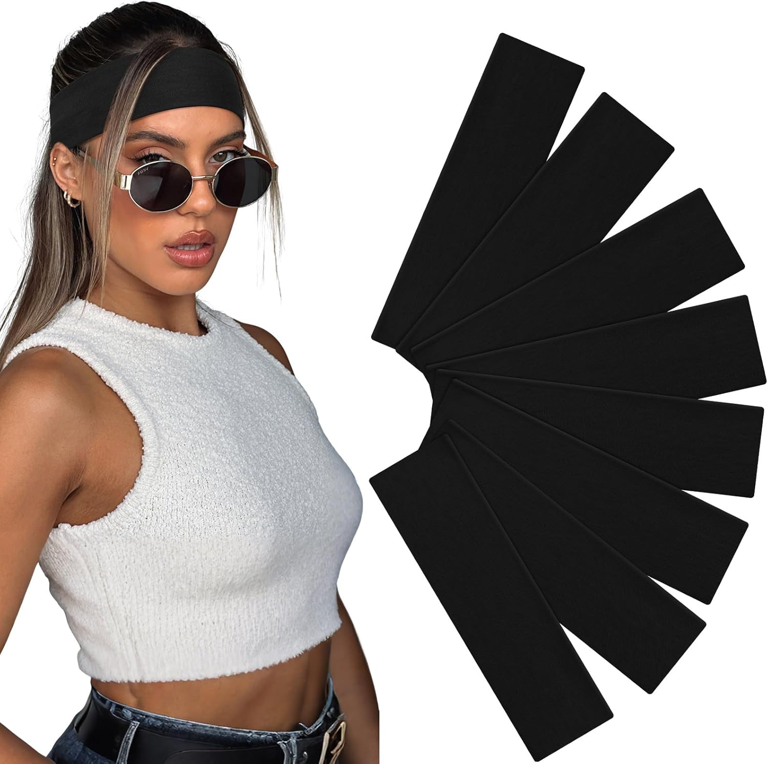 AWUMBUK Women'S Sports Headbands, Pack of 8 Black Hair Bands, Non-Slip Headbands, Elastic Headbands, Unisex Hair Band, Sport, Yoga, Workout, Running, Fitness, Gym, Hair Accessories