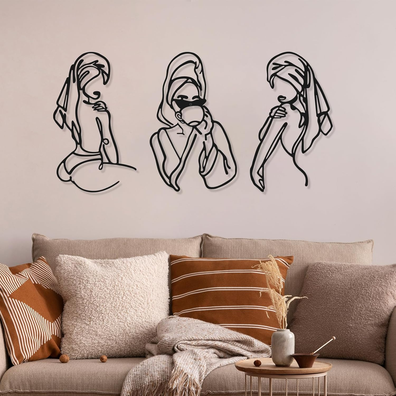 Photect 3 Pieces Metal Wall Art Decor Minimalist Abstract Woman Modern Line Drawing Female Single Home Hanging for Bedroom Kitchen Bathroom Living Room (Black, Romantic)