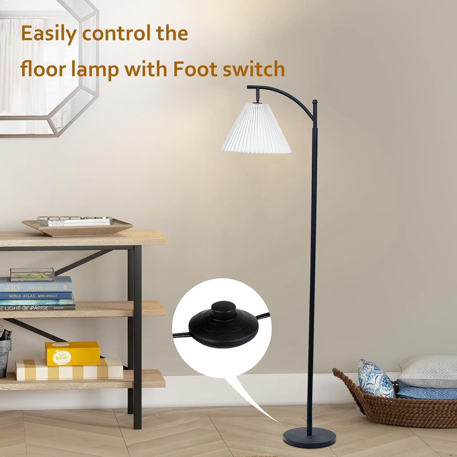 Fabric Shade Adjustable Lamp Head Modern Standing Lamp with 9W 3 Color Temperatures LED Bulb for Living Room, Reading, Office, Bedroom, Hotel image number 2