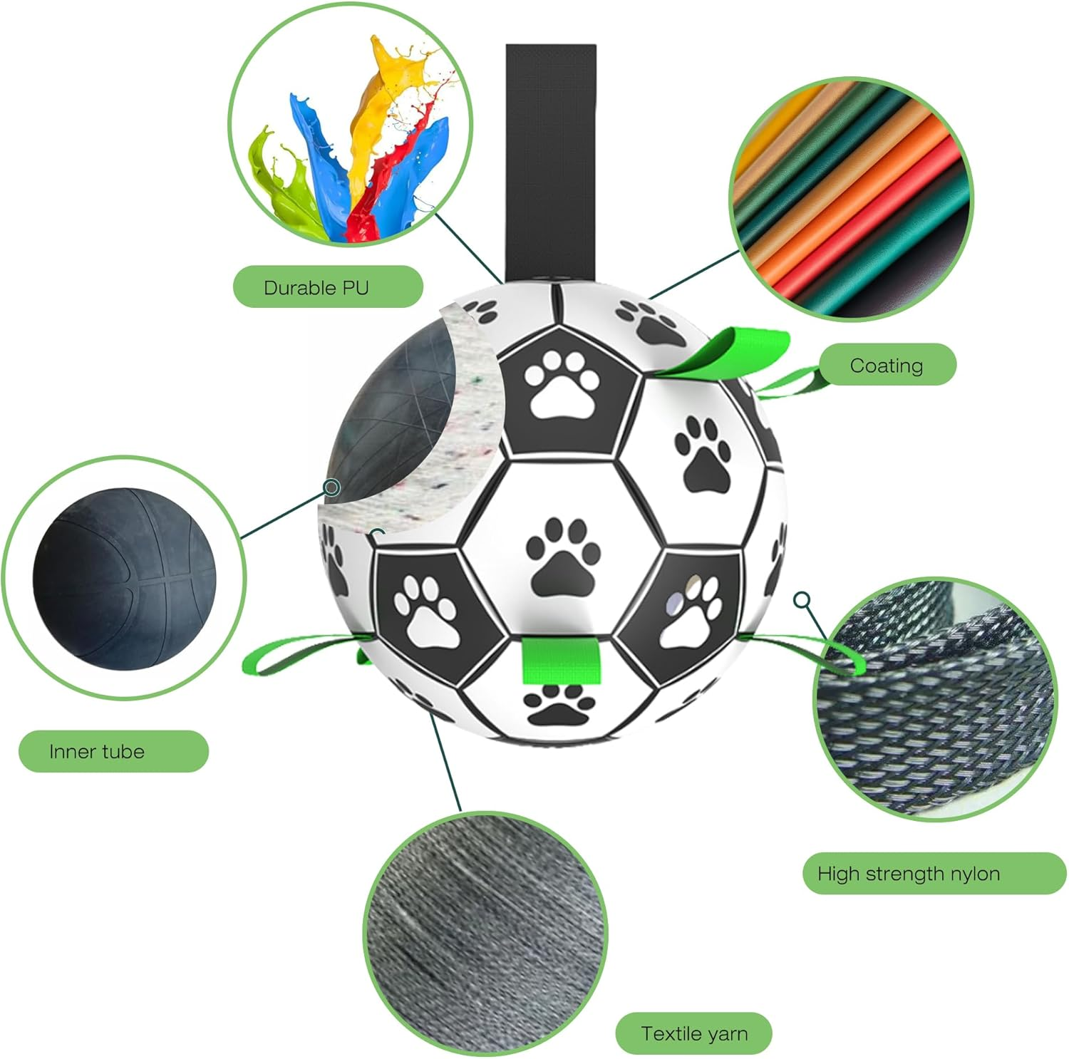 Dog Balls Toys Interactive Soccer Toy: Dog Toys with Grab Straps Tabs for Jolly with Silicone Base, Fun Dog Water Toy for Tug for Small & Medium Dogs 7'' Ball image number 4