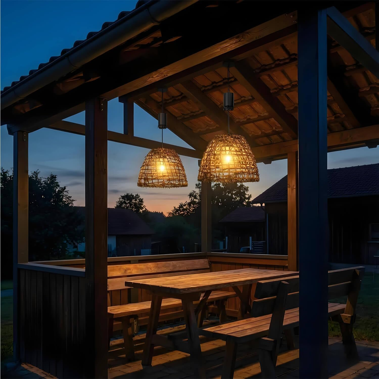 Pearlstar Hanging Lamp with Battery, Battery Operated Rattan Lamp, Hanging 6 Hour Timer, Outdoor Indoor Ceiling Light, Lantern Pendant Light for Patio, Garden, Patio, Living Room, Dining Table image number 3