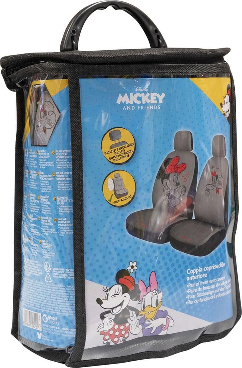 Tataway Pair Front Car Seat Covers Minnie Mouse Mickey Mouse Headrest Grey Red Airbag Compatible Universal for All Cars