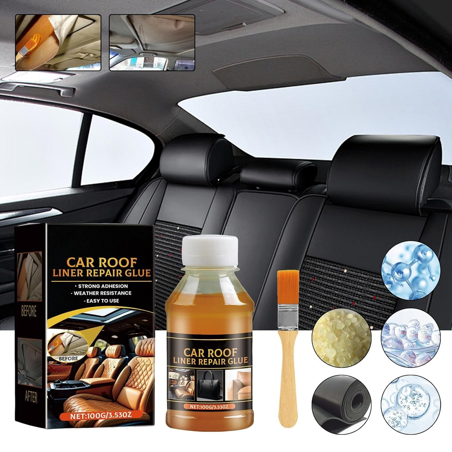 Car Ceiling Repair Adhesive | Automotive Adhesion Promoter - 100G Instant Strong Bonding Automotive Adhesion Promoter Leather Liquid Fabric Glue for Fabric Seats, Auto Headliner Repairing image number 5