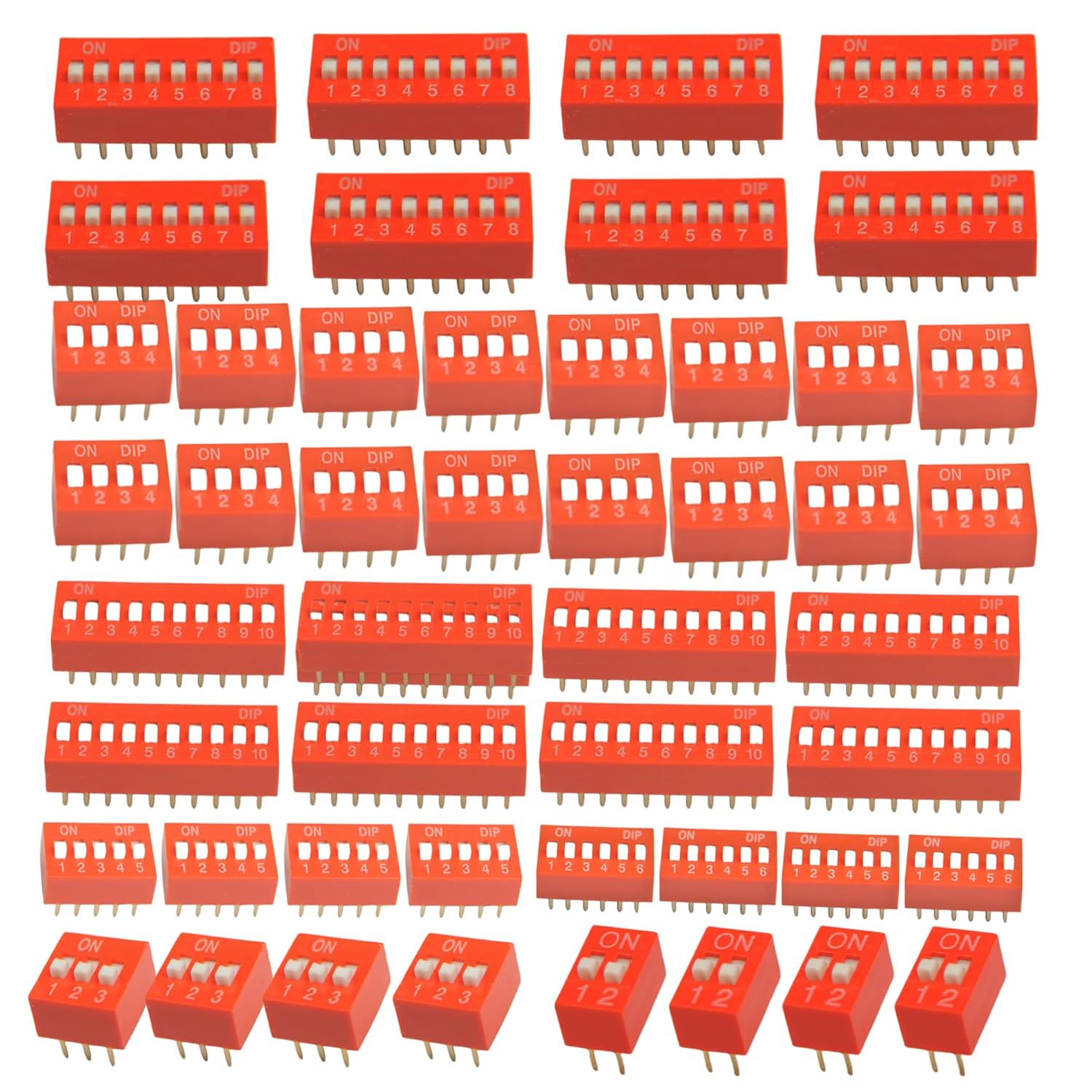 Lonely Binary 48-Pack DIP Switch Set &ndash; 2, 3, 4, 5, 6, 8, 10 Position DIP Switch Breadboard-Friendly Modules (48 Total Switches) for Arduino, Raspberry Pi Pico, ESP32 & DIY Electronics image number 3