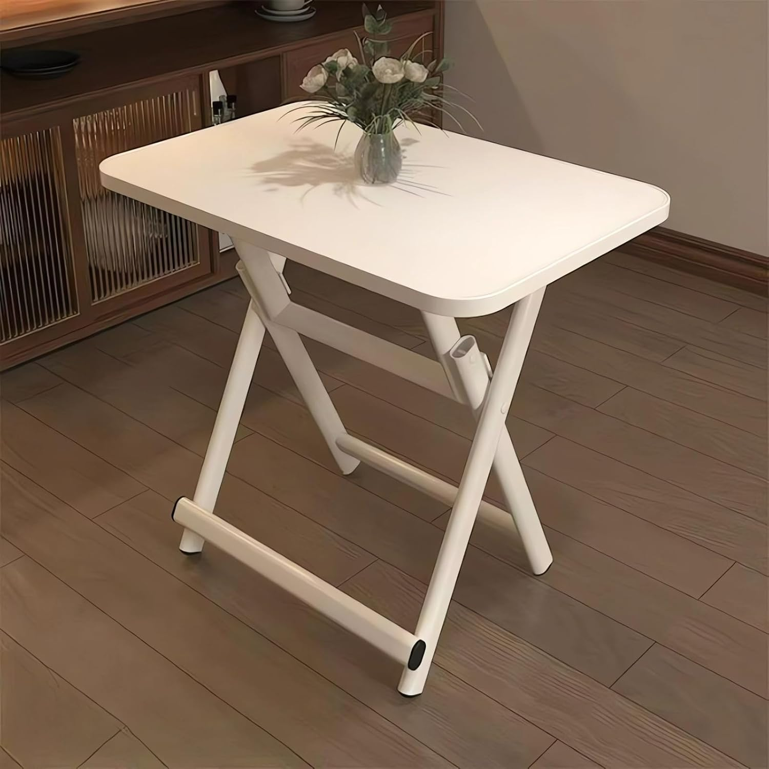 Folding Computer Desk, White Metal Frame, Compact Home Office Table A207 (Black, 60X40X50CM)