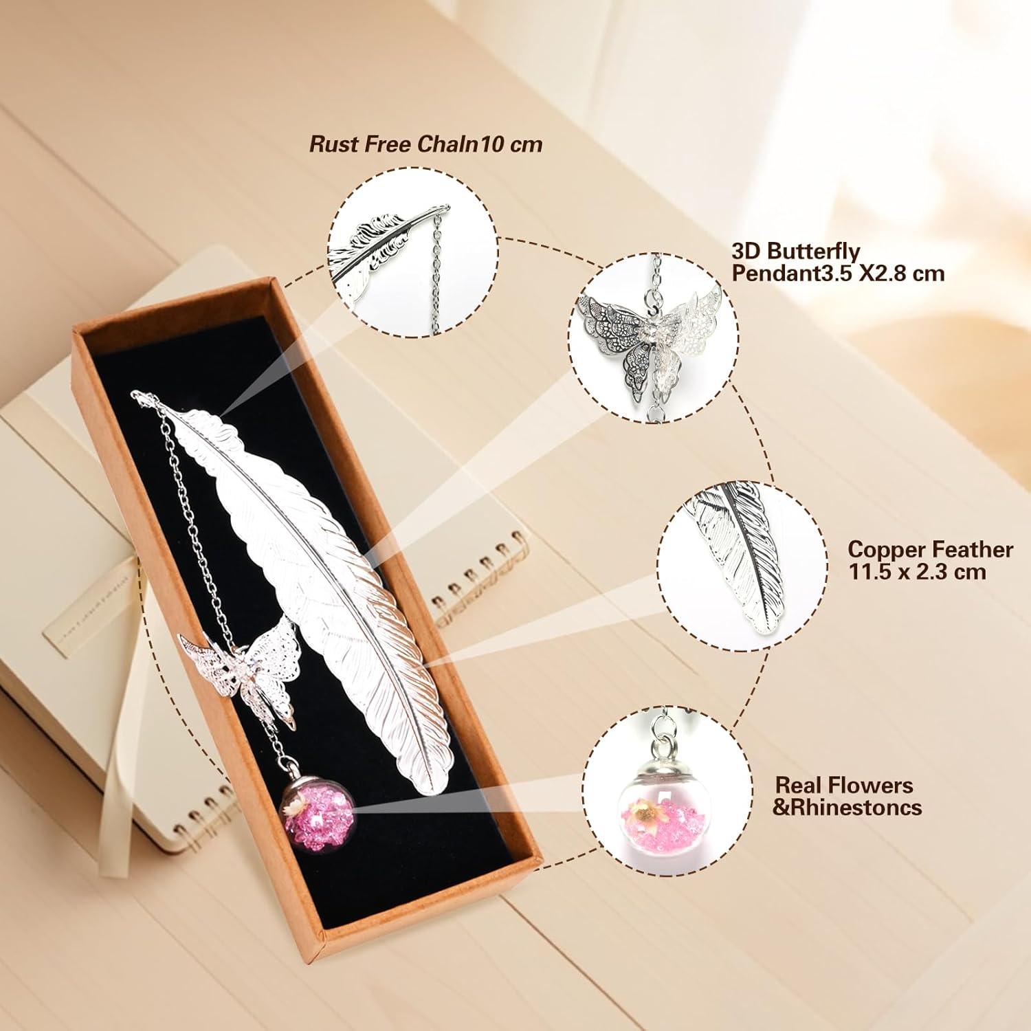 Metal Bookmark, 3D Butterfly Pendant Bookmarks, Vintage Metal Feather Bookmark Birthday Gift for Women Teachers, Unique Book Marks Mothers Day Christmas Gifts for Women Reader Girls Female Book Lover image number 2