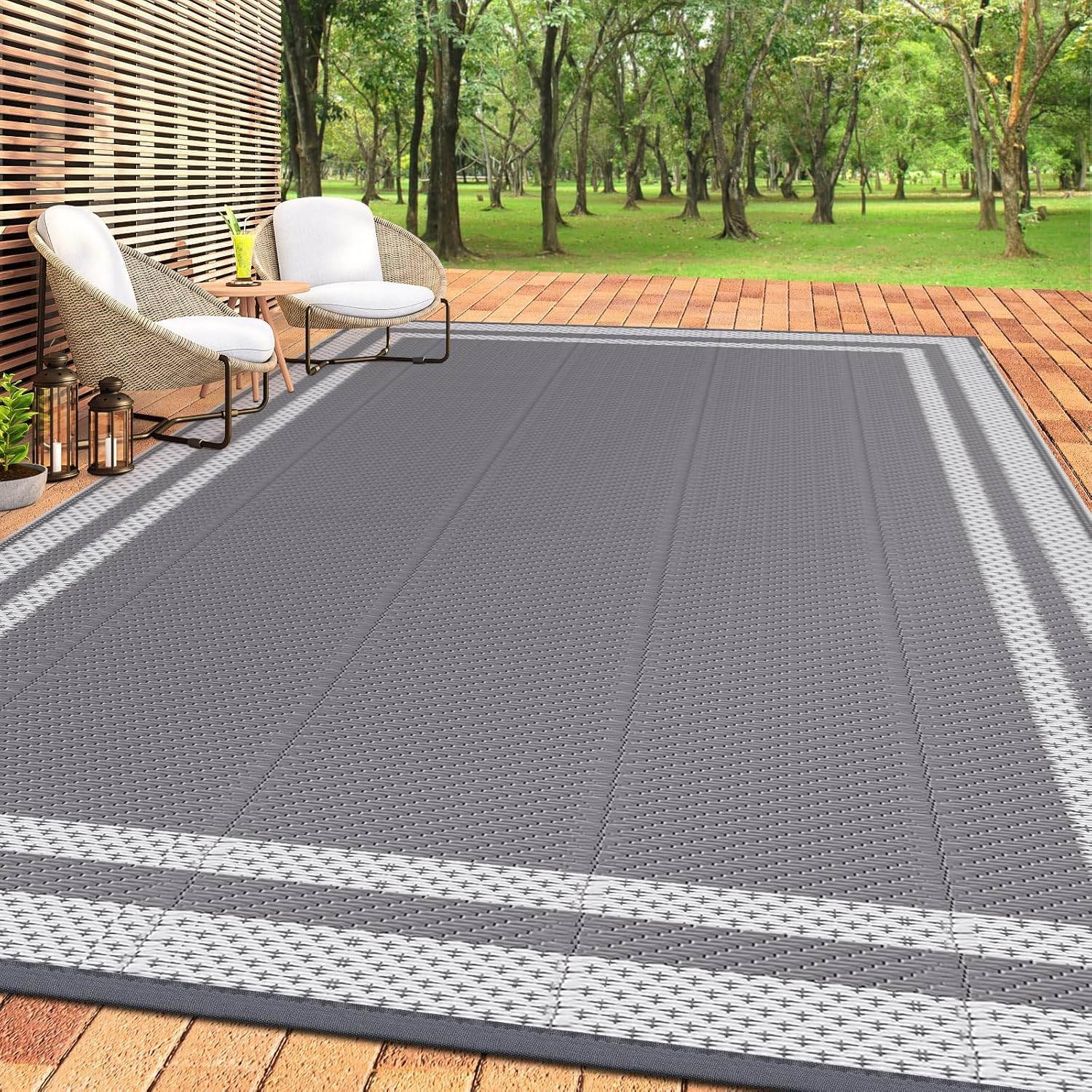 Extra Large Outdoor Rug - Camping Rug, Porch Rug, Reversible Portable Outdoor Plastic Straw Rug, Waterproof Mat for Rv, Deck, Camper, Balcony, Patio (275X365Cm)