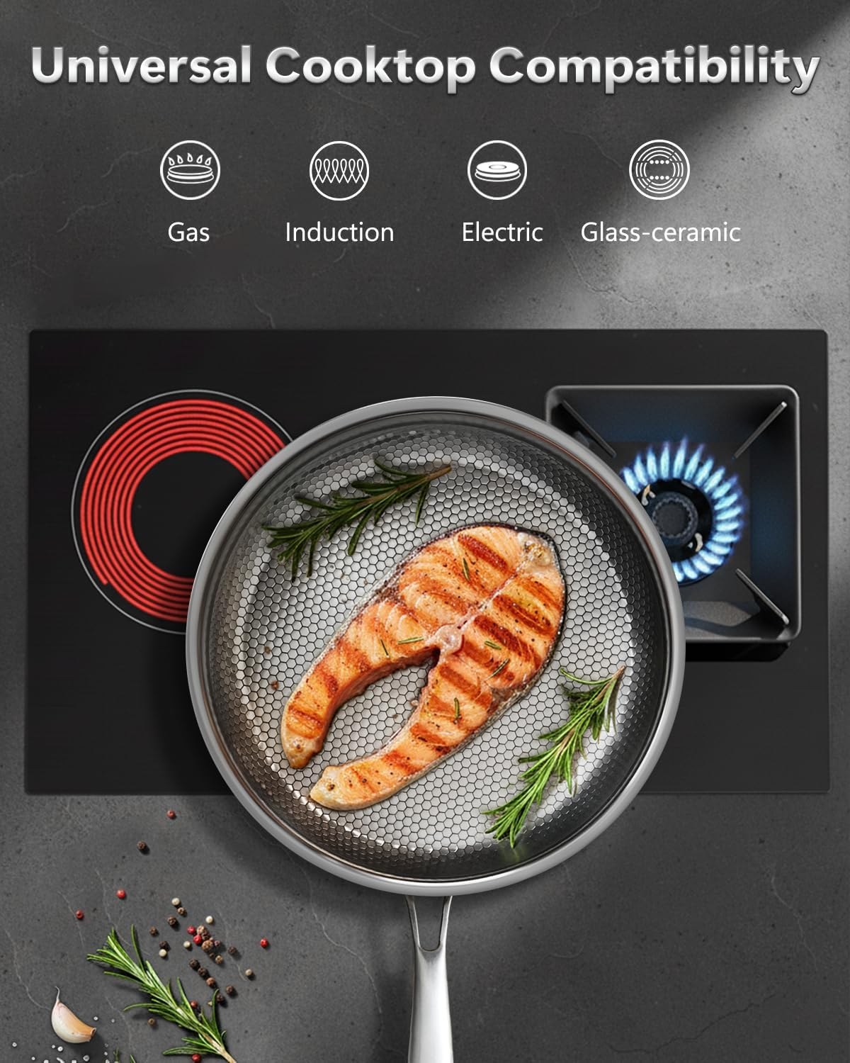 Stainless Steel Frying Pan 28Cm, 5-Ply Non Stick Fry Pan with Lid, Titanium Pans for Cooking No Coating, Non-Toxic, PFOA/PFAS Free, Suitable for Induction, Gas, Electric Cooktops image number 6