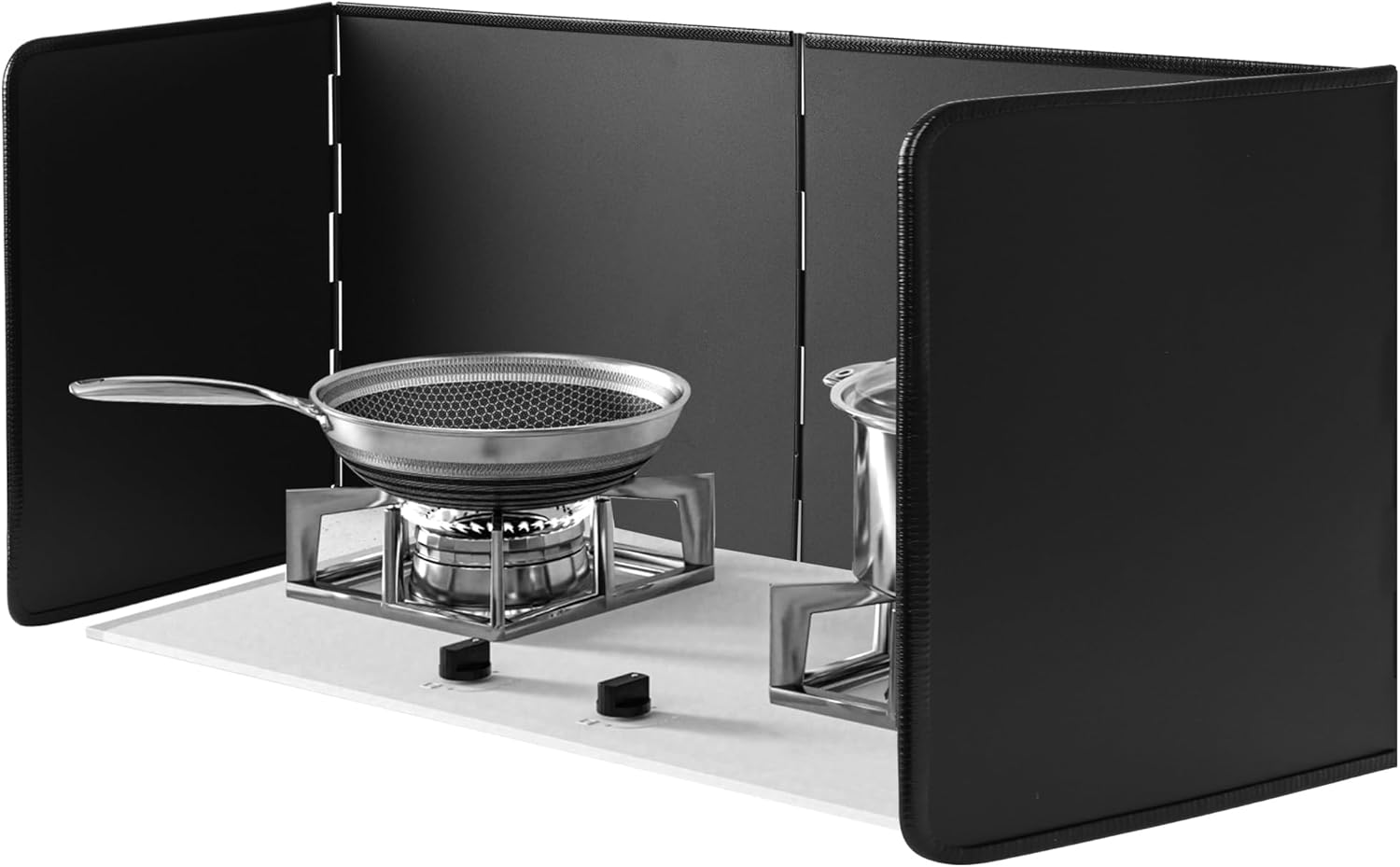 Foldable anti Splatter Shield Guard, Grease Splatter Screen Oil Gas Barrier, 40Cm Height 4 Sided Splatter Guard, Heat Insulation Kitchen Utensils, Splashproof Baffle for Kitchen Cooking Black