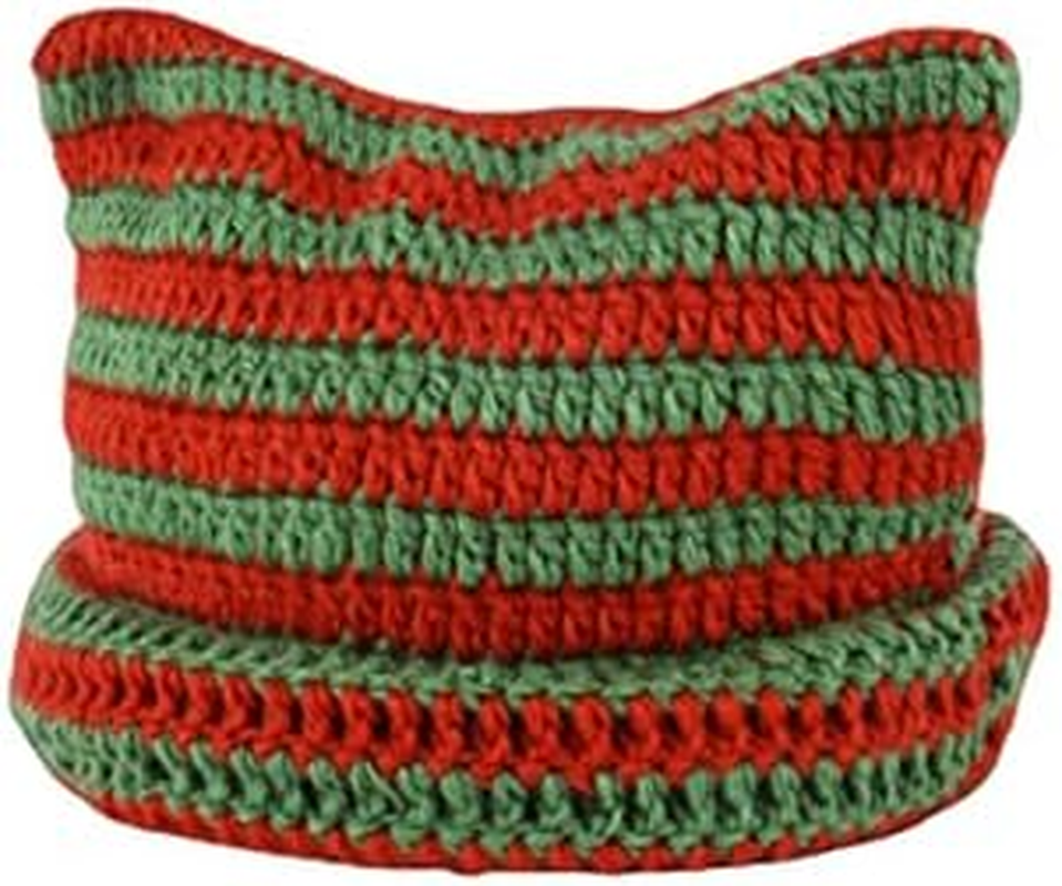 Women Girls Boys Teens Cute CAT Kitty Ears Hats, Winter Warm Knitted Stripe Grunge Accessories Slouchy Headgear - Black image number 5