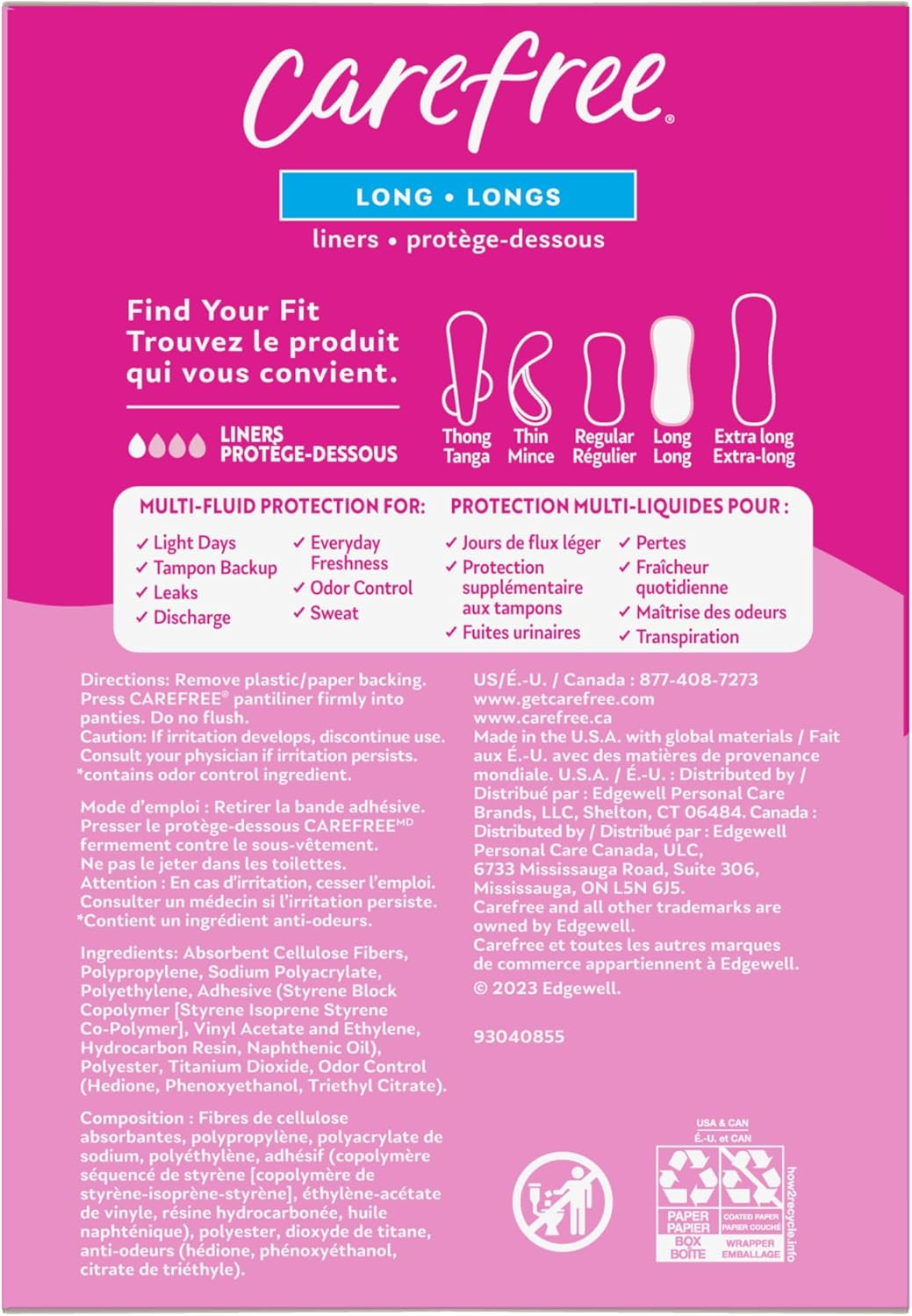 Carefree Acti-Fresh Ultra-Thin Panty Liners, Long to Go, Unscented - 92 Count image number 2