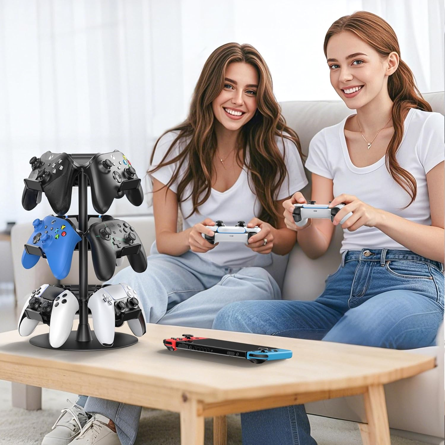 Kosker Controller Stand 3-Tier, Rotatable Gaming Headset & Controller Holder Compatible with Xbox/Ps5/Ps4/Switch/Ps Portal, Universal Headphone Stand, Desk Organizer for 9 Packs Controller