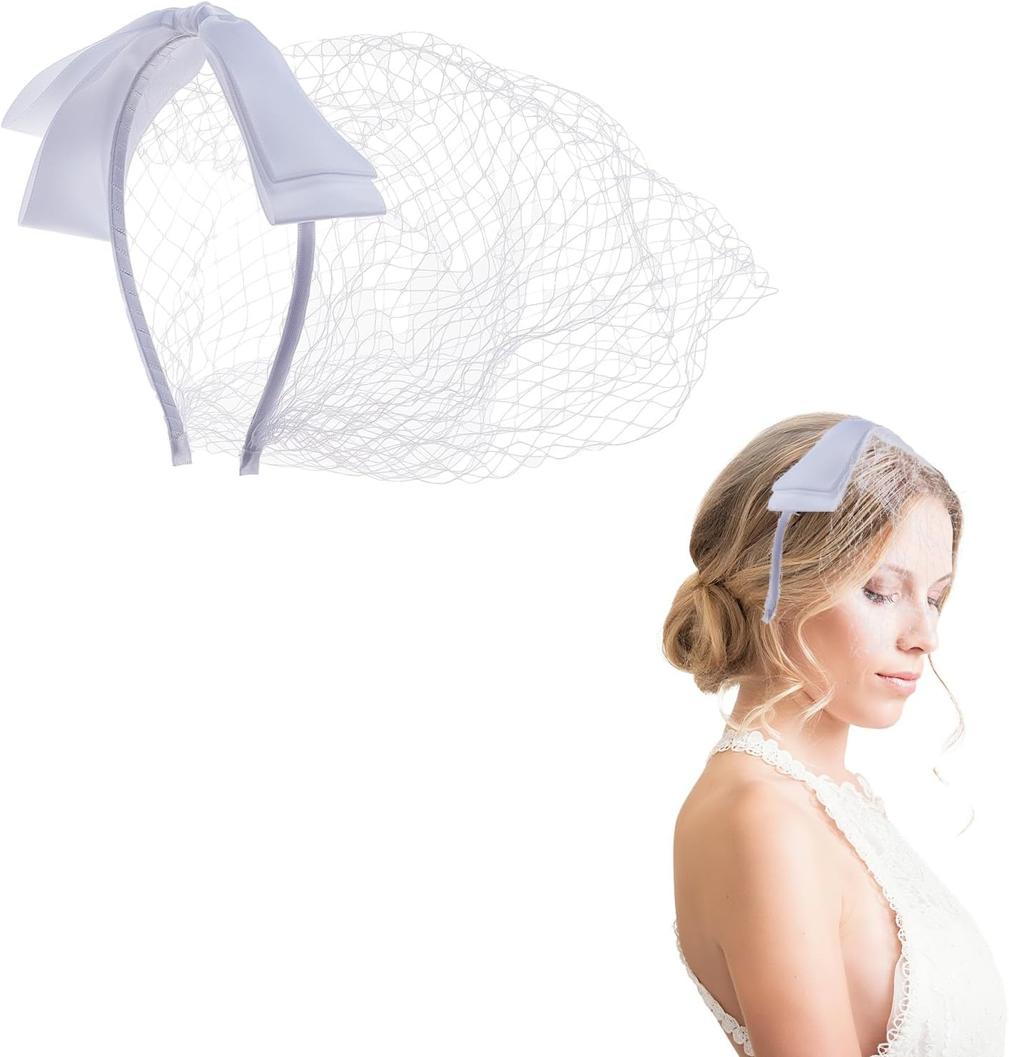 NICENEEDED Veil Mesh Bow Veil Vintage Hat Headband 1920S Fascinator Headdress Bow Knot Bird Cage Veil for Women Tea Party image number 2