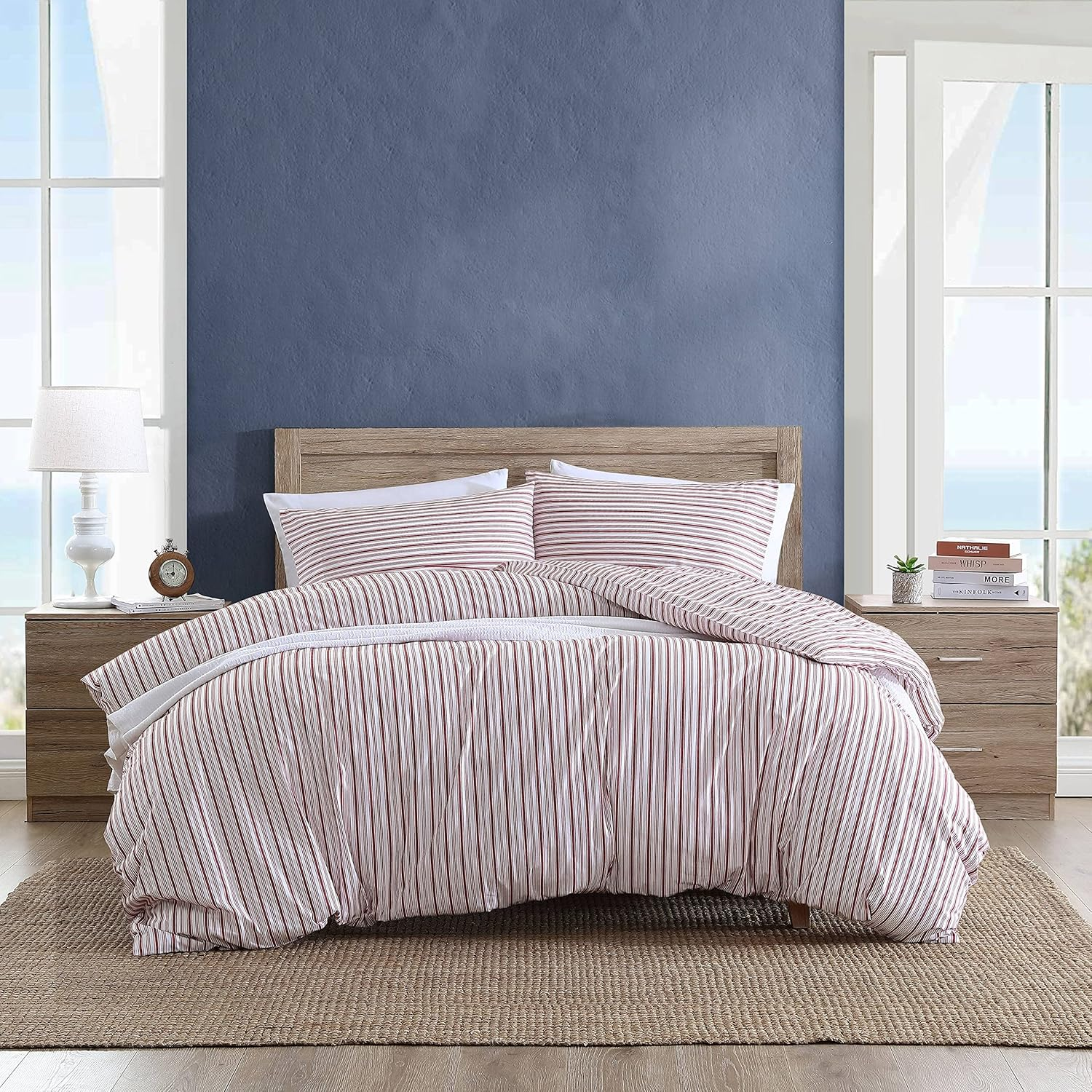 Nautica- King Duvet Cover, Cotton Reversible Bedding with Button Closure, Casual Home D&eacute;cor for All Seasons (Beaux Stripe Blue, King)