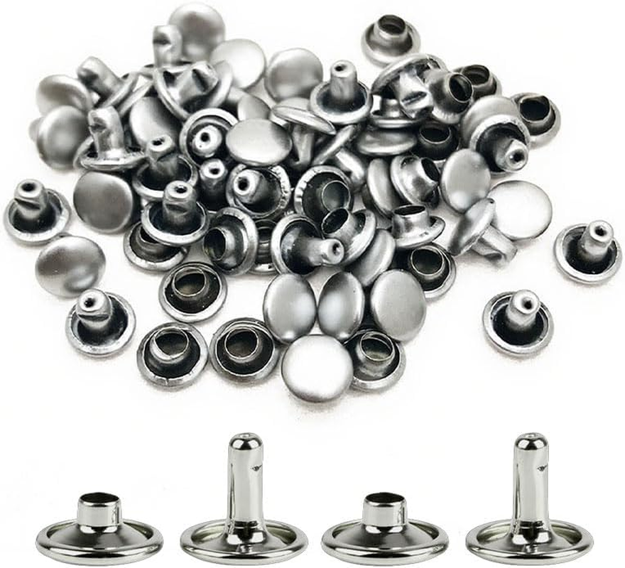 60 Sets Double-Cover Cap Leather Rivets Silver, Metal Fashion Leather Mushroom Studs for Fabric Belts Pet Collars Boot Repairs Decorations