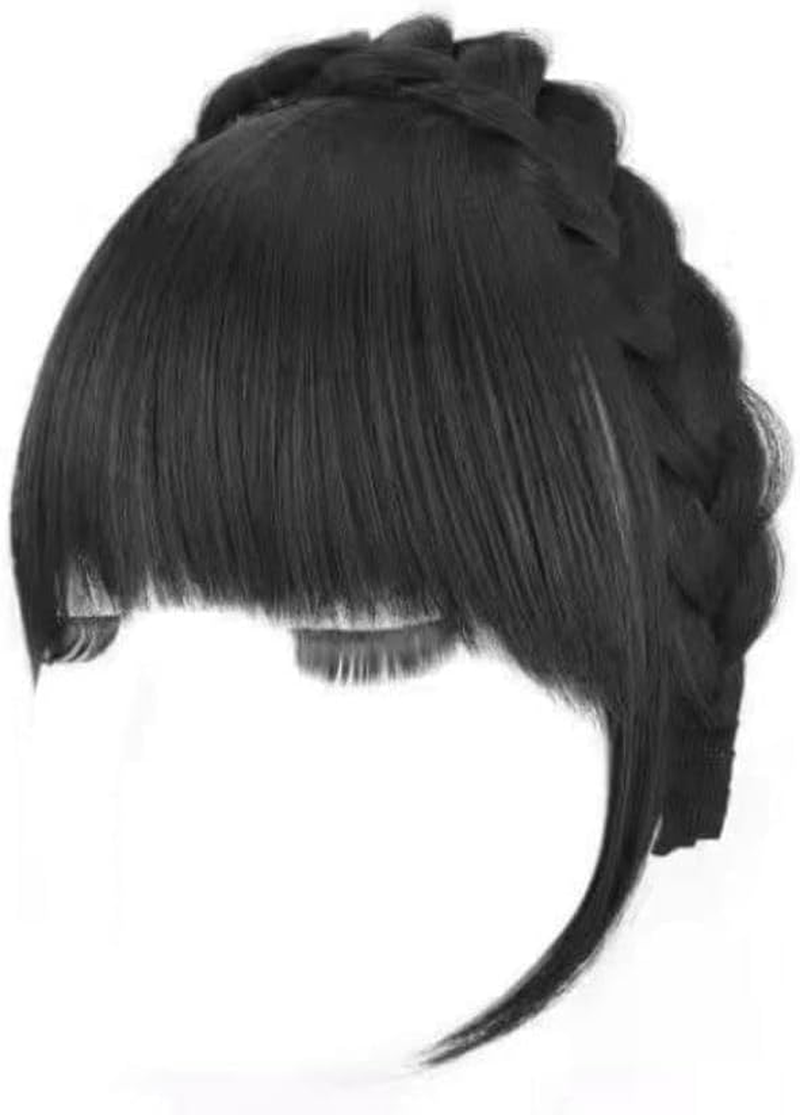 Wyjuan Black Fluffy Fake Hair Band Bangs with Sideburns, Heat Resistant Synthetic Wig, Trendy Braid Headband Hair Accessory, Invisible Band, One Size image number 2