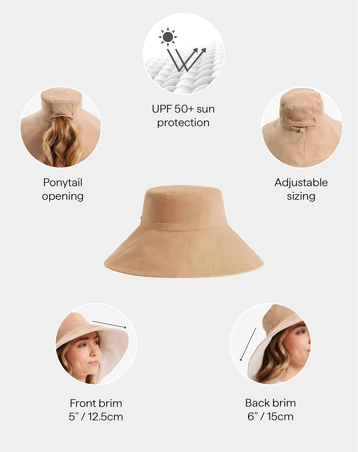 Solbari Ultra Wide Cotton Linen Hat UPF 50+ Packable UV Sun Protection Hat with Large Brim and Detachable Strap image number 2