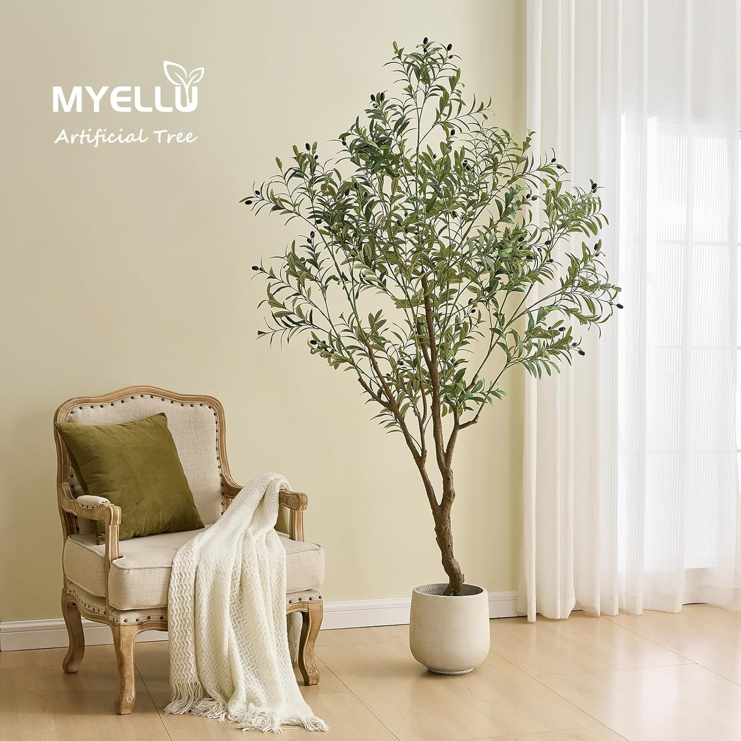 MYELLU 7FT Olive Tree Artificial Plant Decor - Tall Fake Tree for Home Decor Faux Plant Indoor 2000 Leaves Artificial Olive Tree for Living Room Bedroom Office Live Streams Decorative Modern Greenery image number 6