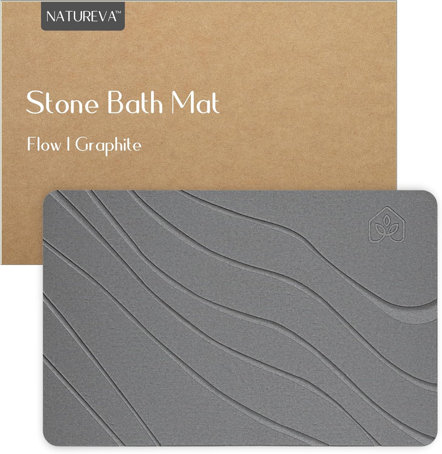 Natureva Home - Stone Bath Mat | Super Absorbent, Quick Dry, Non Slip | Modern Diatomite Bathroom Mats | Made of Natural Diatomaceous Earth | Absorbing Water Instantly I Design Rain | Colour Graphite