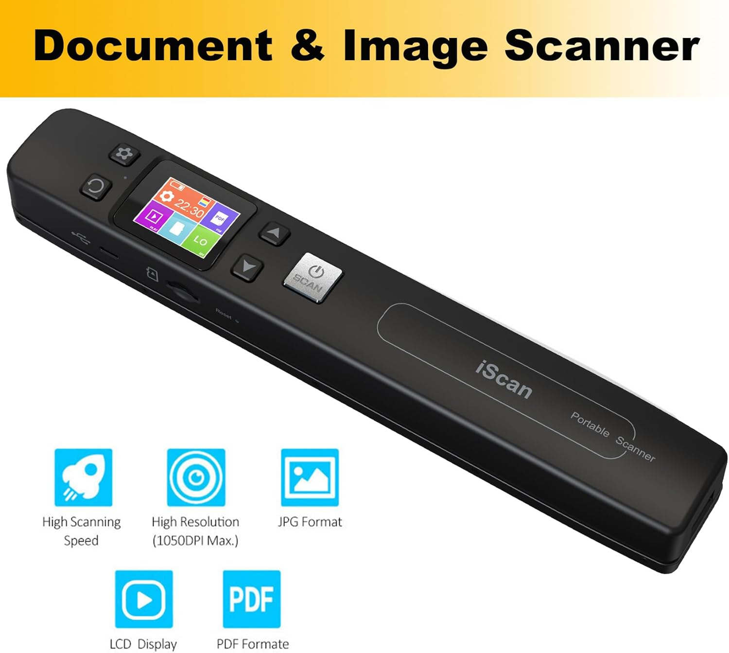 AUTENS Portable Handheld Scanner Included 16G SD Card, Wand Scanner for A4 Documents Pictures Pages Texts Receipts Books up to 1050DPI, Colorful LCD Display, Uploads via USB Cable, No Driver image number 5