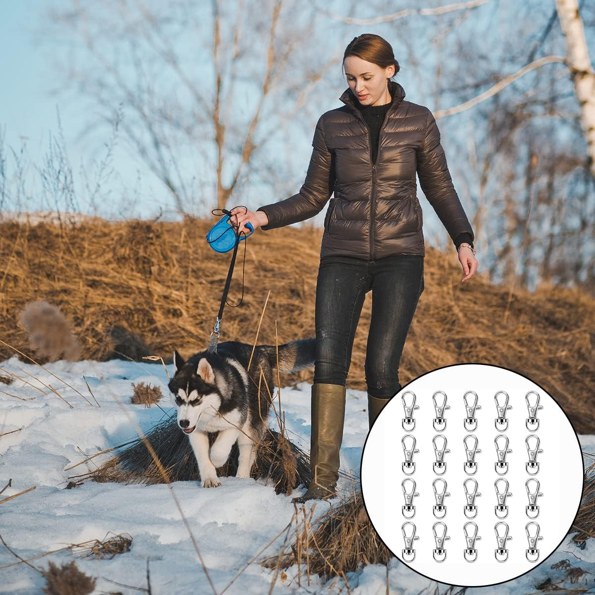 Swivel Snap Hook, 20 Pcs 360&deg; Rotating Metal Carabiner for Key Fob, Backpack, Collar (Silver) image number 4