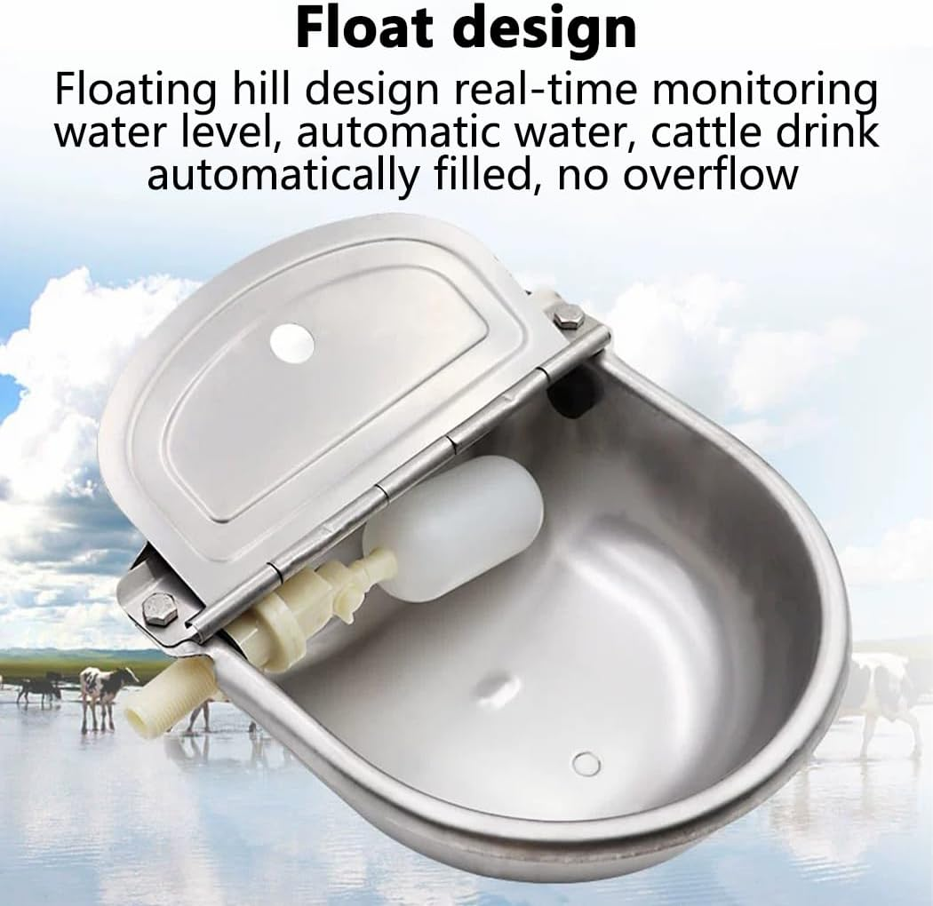 PORIYA 4L Auto Animal Drinking Water Bowl,With Float Valve,Auto Fill&Large Capacity Waterer Kit,For Cow Dog Horse Chicken Livestock Water Trough Dispenser (Silvery, Pipe +Drinking Bow) image number 2