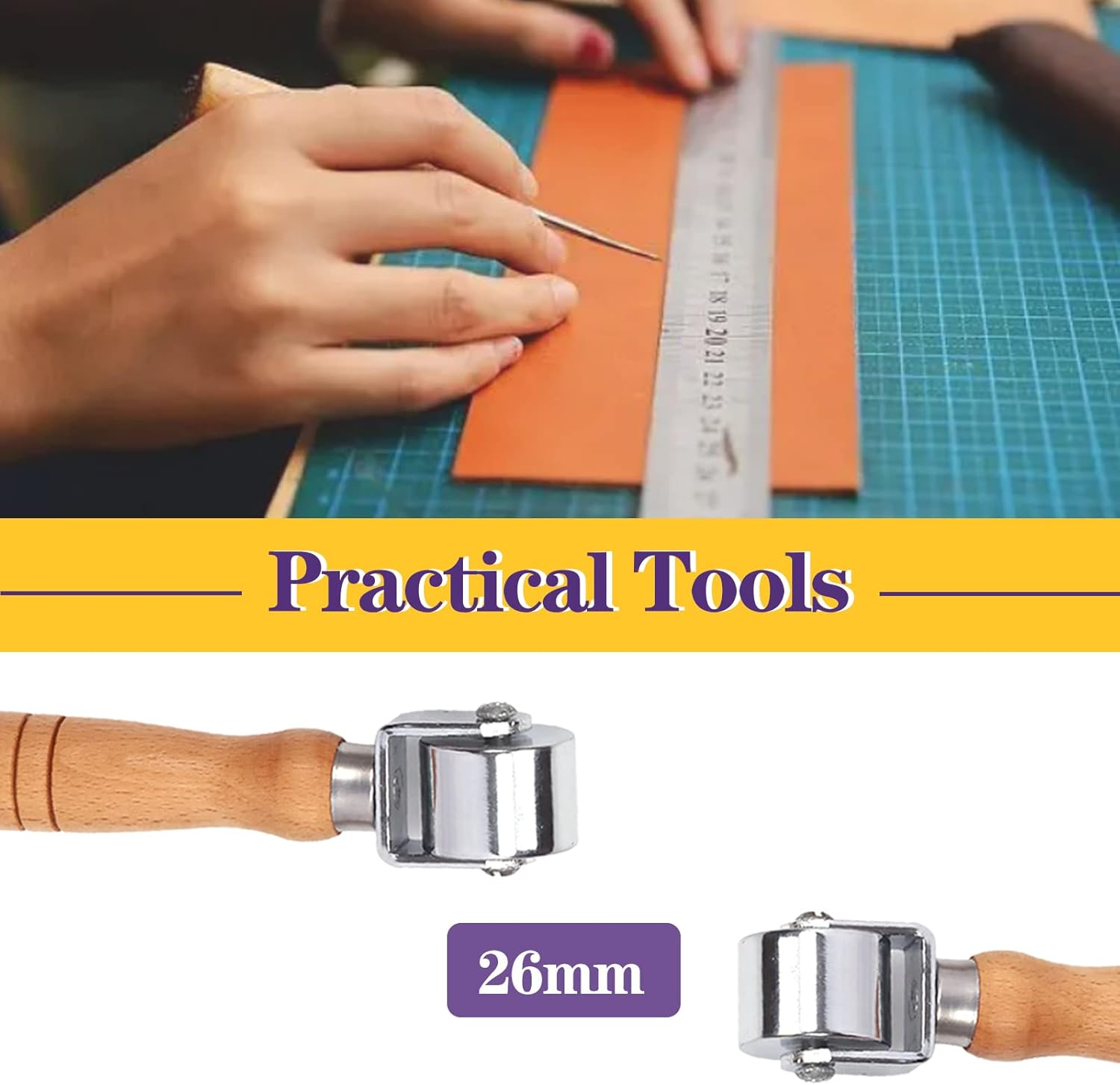 Swpeet 1Pcs 26Mm Heavy Duty Leather Press Seam Roller Assortment Kit, Leather Press Laminating Roller Edge Roller Leather Edge Creaser and Smoother Platen Tool for Leather image number 5