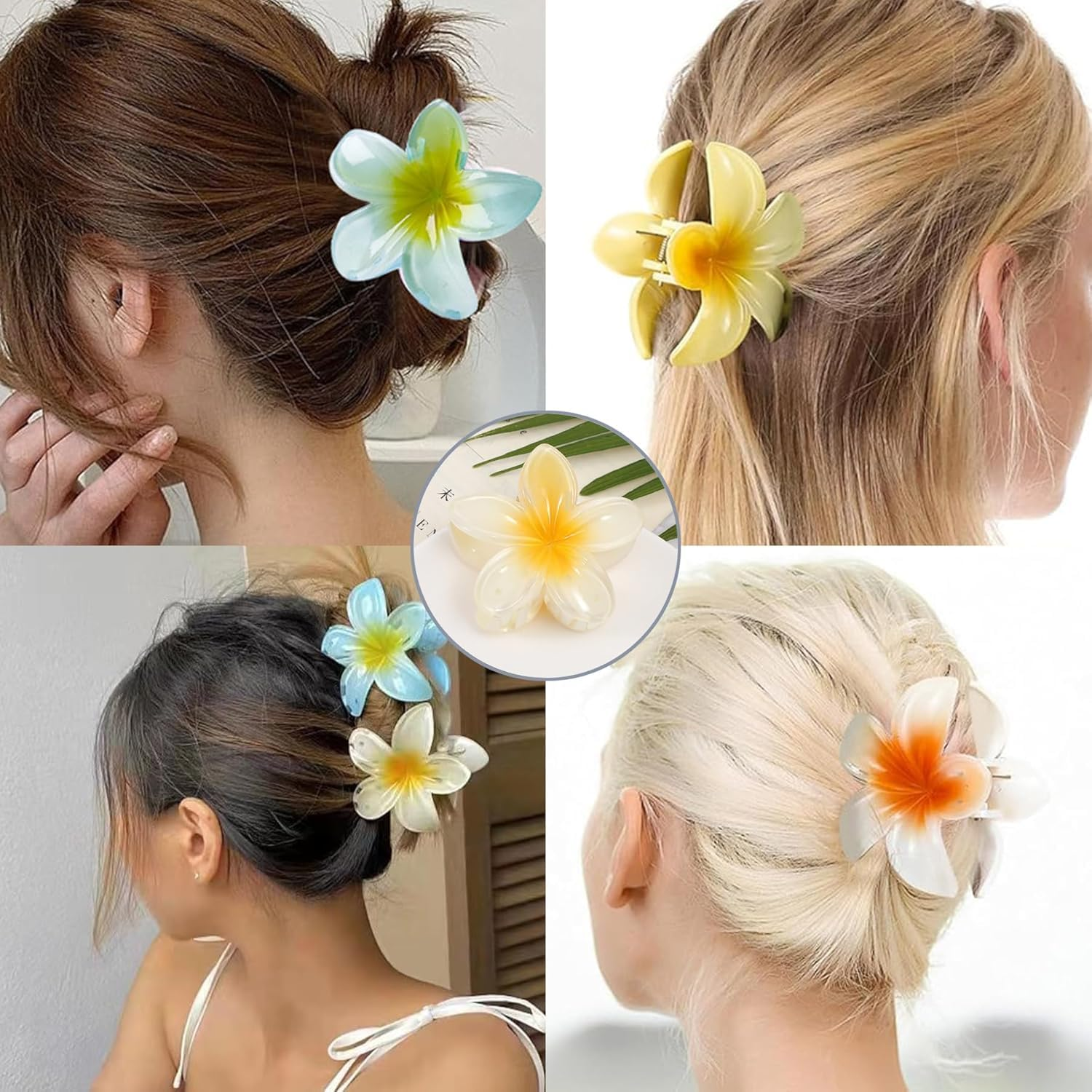 Flower Claw Clip Plumeria Flower Hair Claw Clip, 6Pcs Flower Hair Clip Egg Flower Hair Claw Clip,Cute Flower-Shaped Hair Clip,Cute Small Hair Clips Hawaiian Flower Claw Clip,Egg Flower Hair Claw Clip image number 2