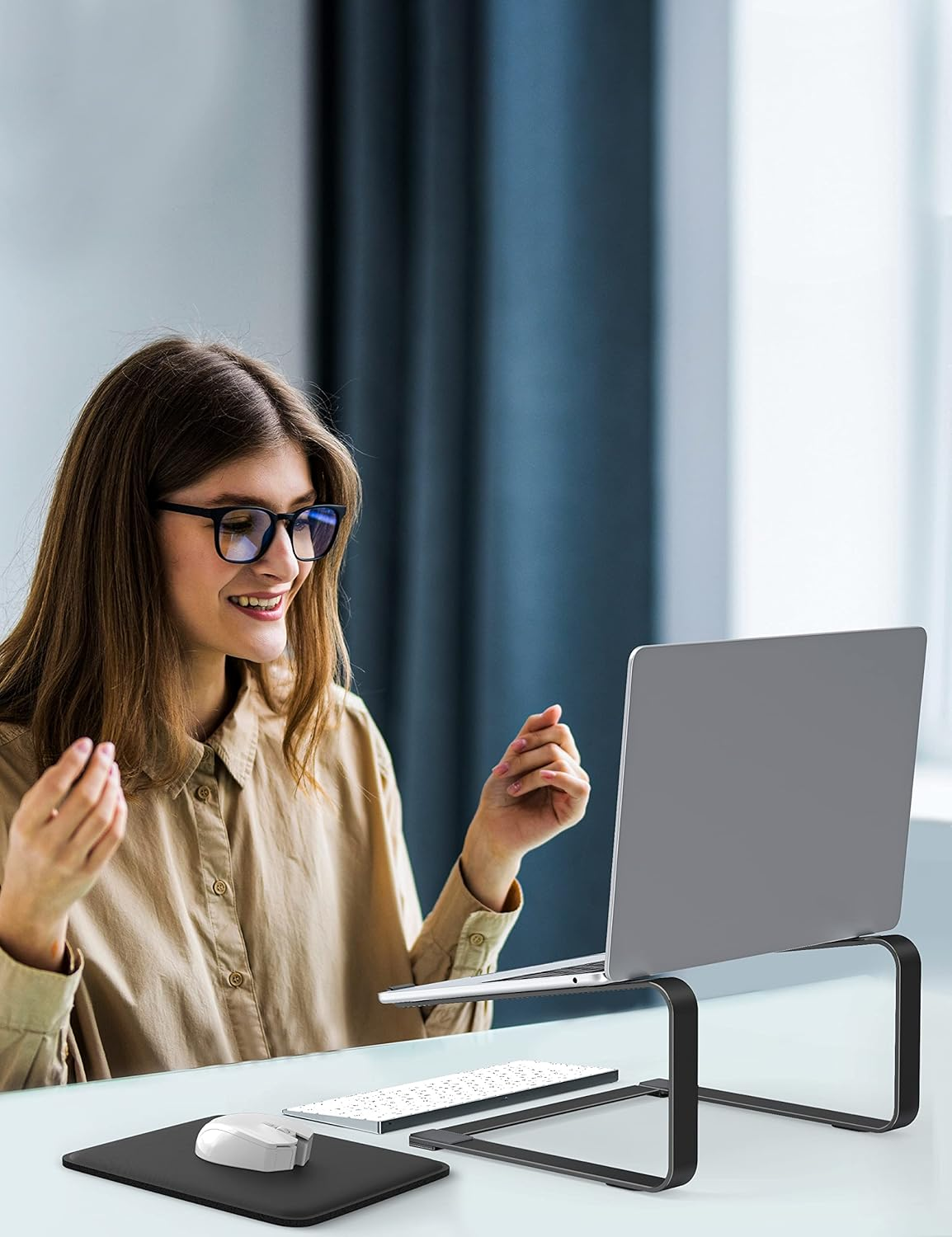 SOUNDANCE Laptop Stand for Desk, Metal Computer Riser, Heavy Stable PC Holder, Ergonomic Laptops Elevator for 12 to 17.3 Inches Notebook Computer, Black - Black image number 5