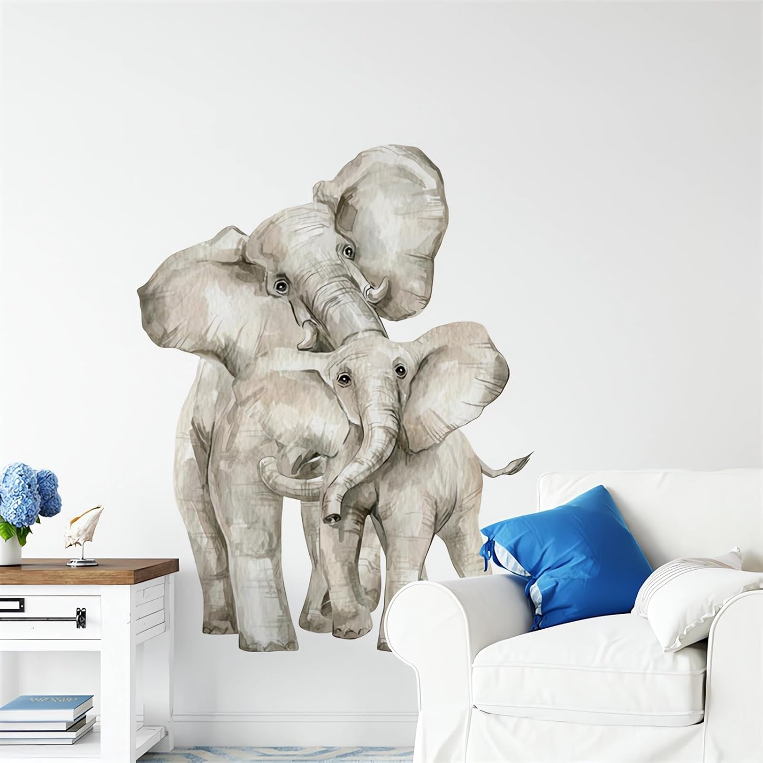 Watercolor Elephant Wall Stickers, Sacinora Jungle Animal Wall Decals Removable Vinyl Peel and Stick for Nursery Living Room Bedroom Children'S Room Sofa TV Background Art Decorations image number 1