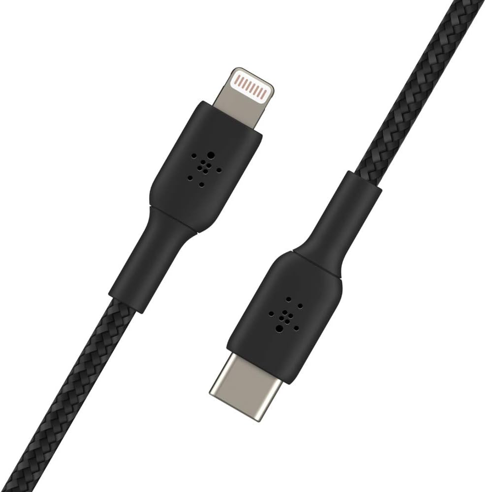 Belkin Braided USB-C to Lightning Cable (Iphone Fast Charging Cable for Iphone 8 or Later) Boost Charge Mfi-Certified Iphone USB-C Cable, Black 2M, 6.6FT (Caa004Bt2Mbk)