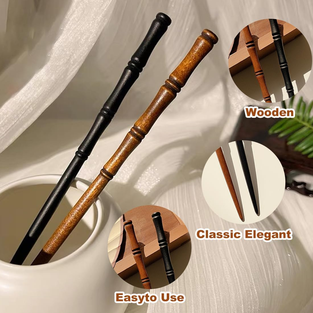 4 Pieces Retro Wooden Hair Wooden Hair Sticks, Hair Sticks, Bamboo Shape, Hair Holder, Hair Sticks for Women, Wooden Hair Pin, Hair Sticks, Hair Sticks for Hair DIY Accessories image number 4