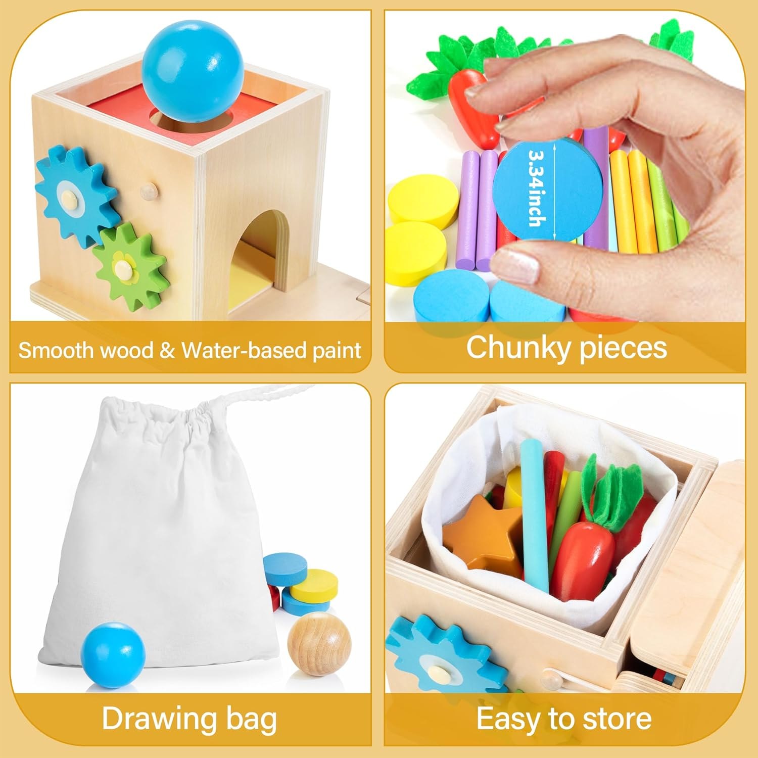 Wooden Montessori Baby Toys, 8-In-1 Wooden Play Kit Includes Object Permanent Box, Coin Box, Carrot Harvest, Shape Sorting & Stacking - Montessori Toys for Boys Girls Toddlers (Standard Edition)