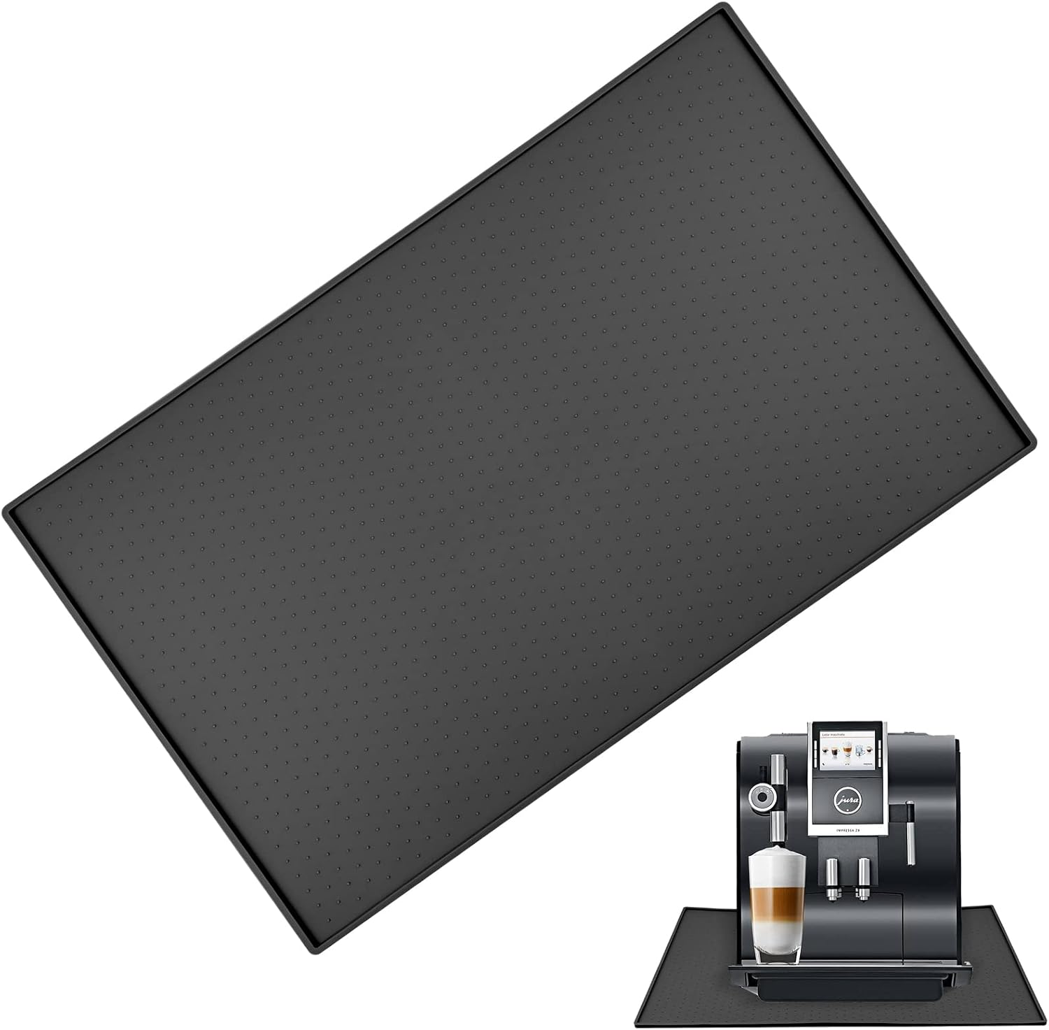 Silicone Mat under Coffee Machine, Non-Slip Mat for Fully Automatic Coffee Machine, Barista Accessories with Granules Design for Stabilising the Coffee Machine and Protecting the Table Top (Black)