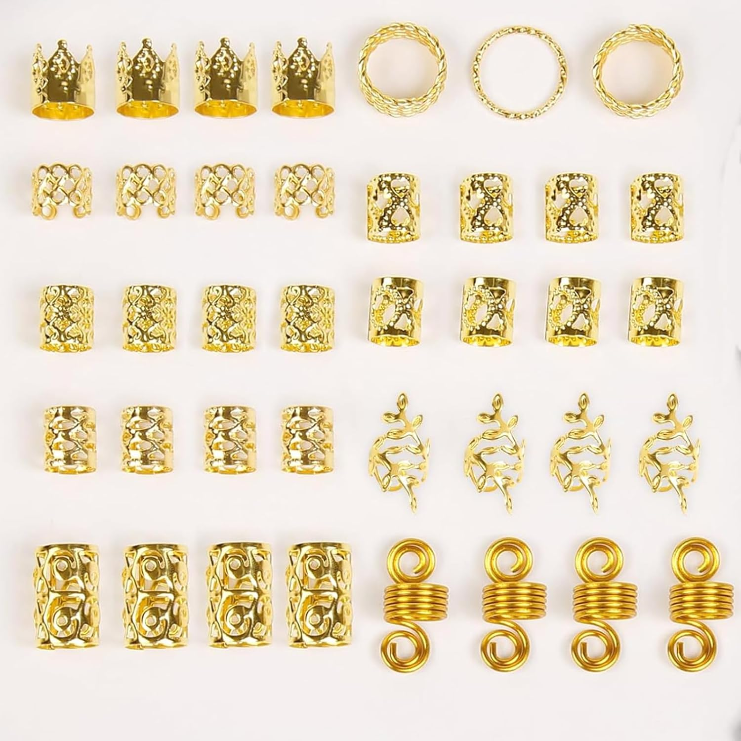 220 Pcs Gold Hair Accessories for Braids, Hair Cuffs Set for Women Hair Dreadlock Metal, Hair Beads Rings Cuffs for Braids Beard Decoration Gold image number 1