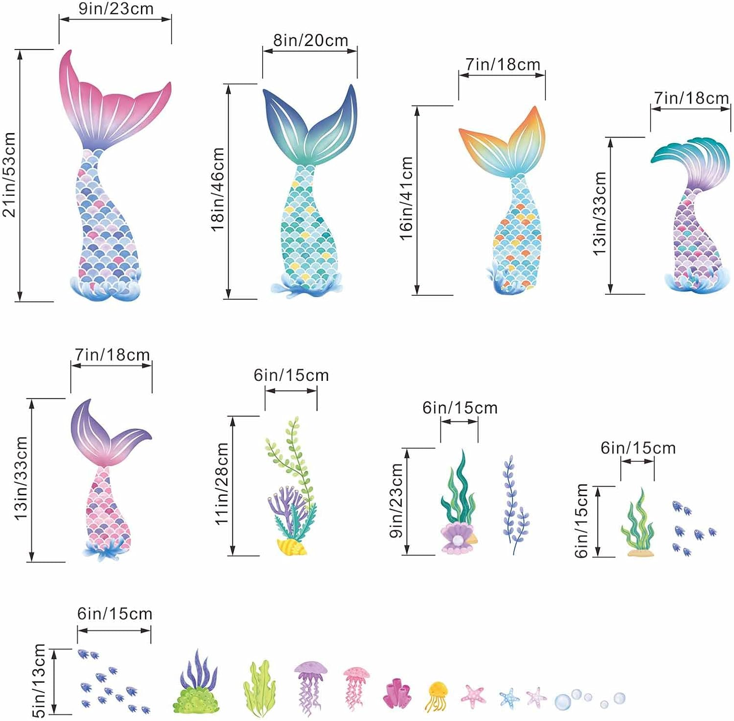 Amimagen Baby Girls Mermaid Tail Wall Stickers - under the Sea Marine Theme Wall Decals - Nursery Kids Room Daycare Bedroom Bathroom Wall Decor image number 2