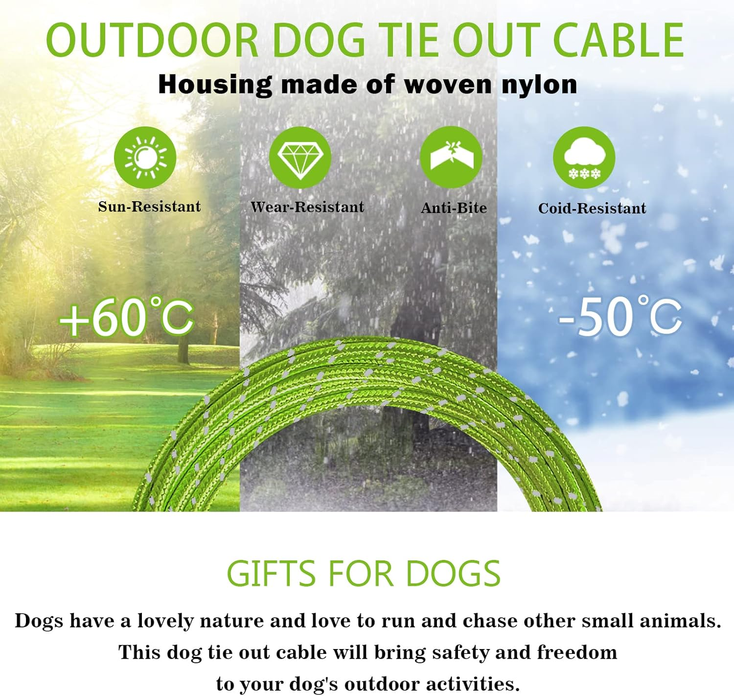 VIVBOO Dog Tie Out Cable 10Ft/15Ft/20Ft/30Ft Dog Runner for Yard and Outdoor with Swivel Hook Green/Blue/Purple Reflective Lead Dog Chains for Training Small to Medium Dogs up to 100Lbs image number 3