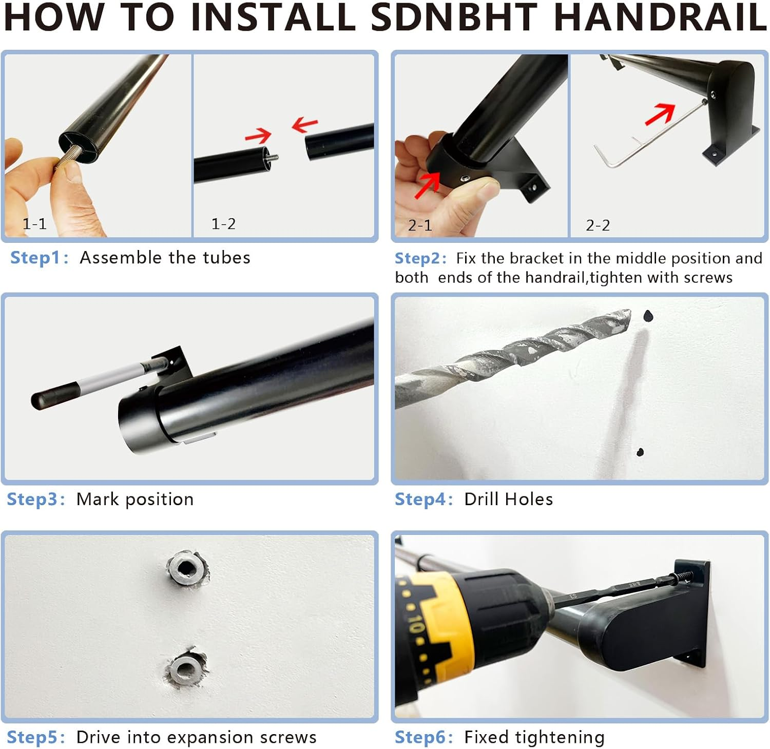 SDNBHT Industrial Stair Railing Metal Hand Rails for Indoor Stairs Wall Mount Staircase Handrails 1.25" Pipe Stair Handrail for Steps Black Aluminum Stairway Railing for Outdoor & Indoor Stairs 4Ft image number 3